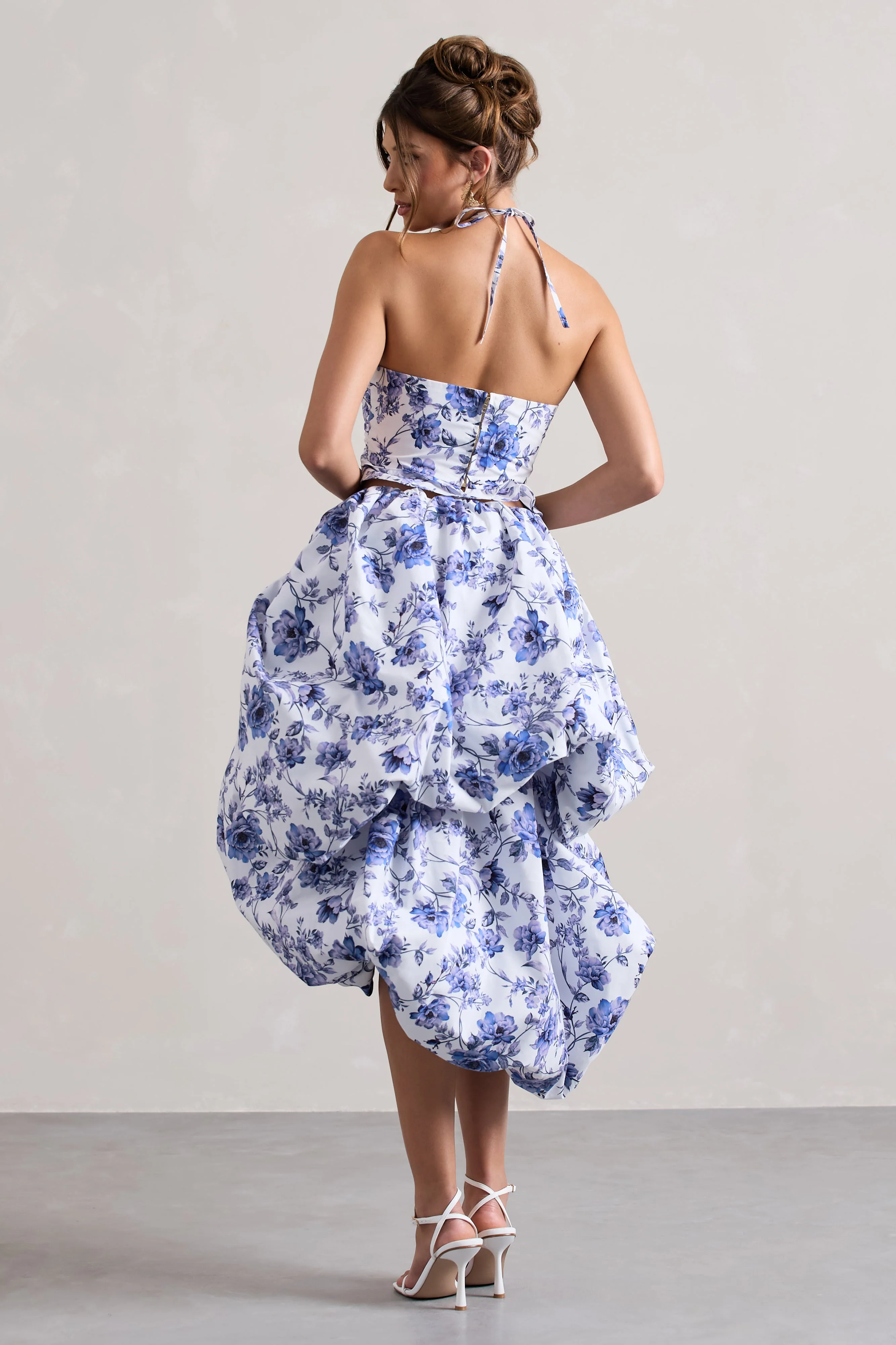 Make Waves | Floral Print Volume High-Low Midi Skirt - Image 2