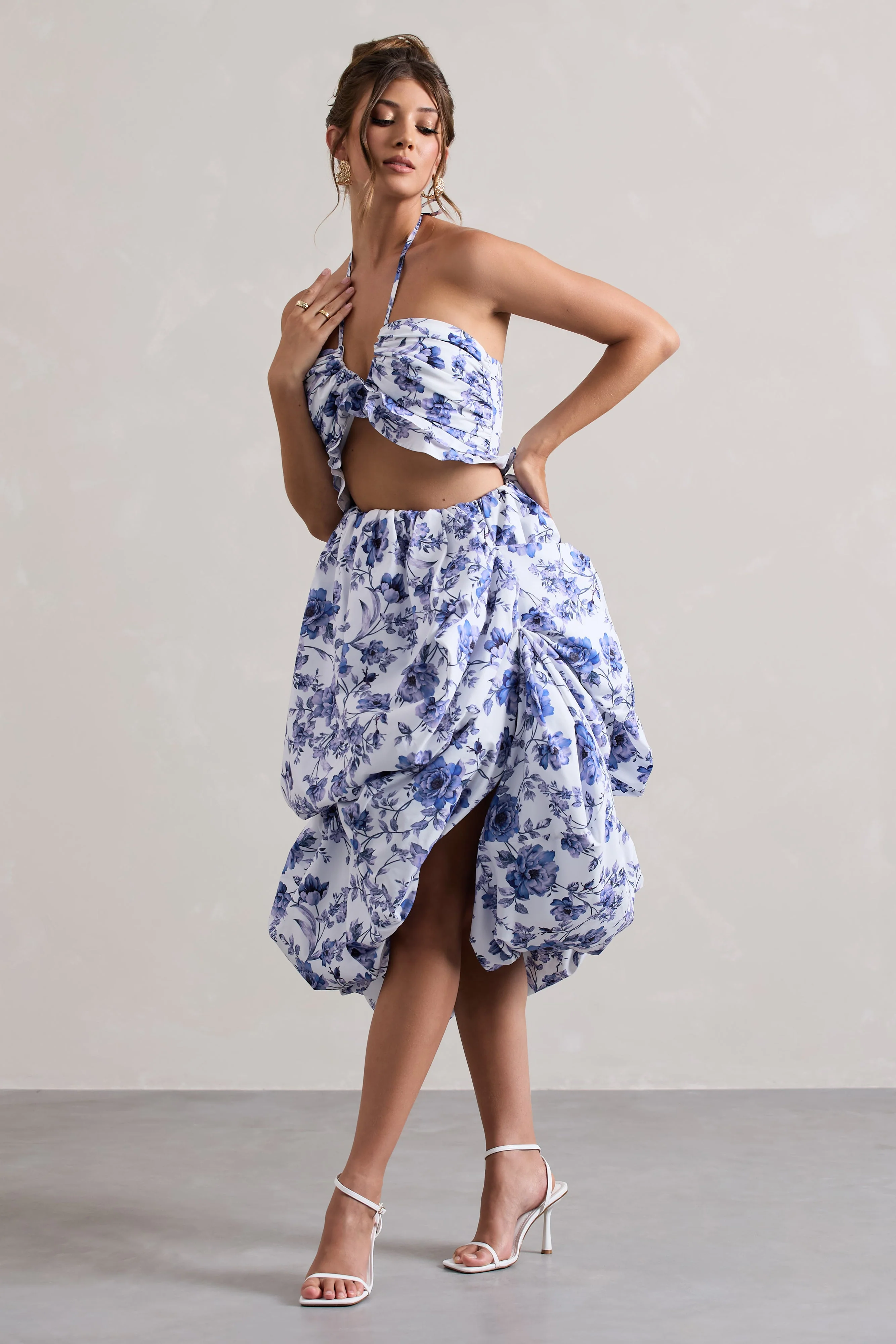 Make Waves | Floral Print Volume High-Low Midi Skirt - Image 4