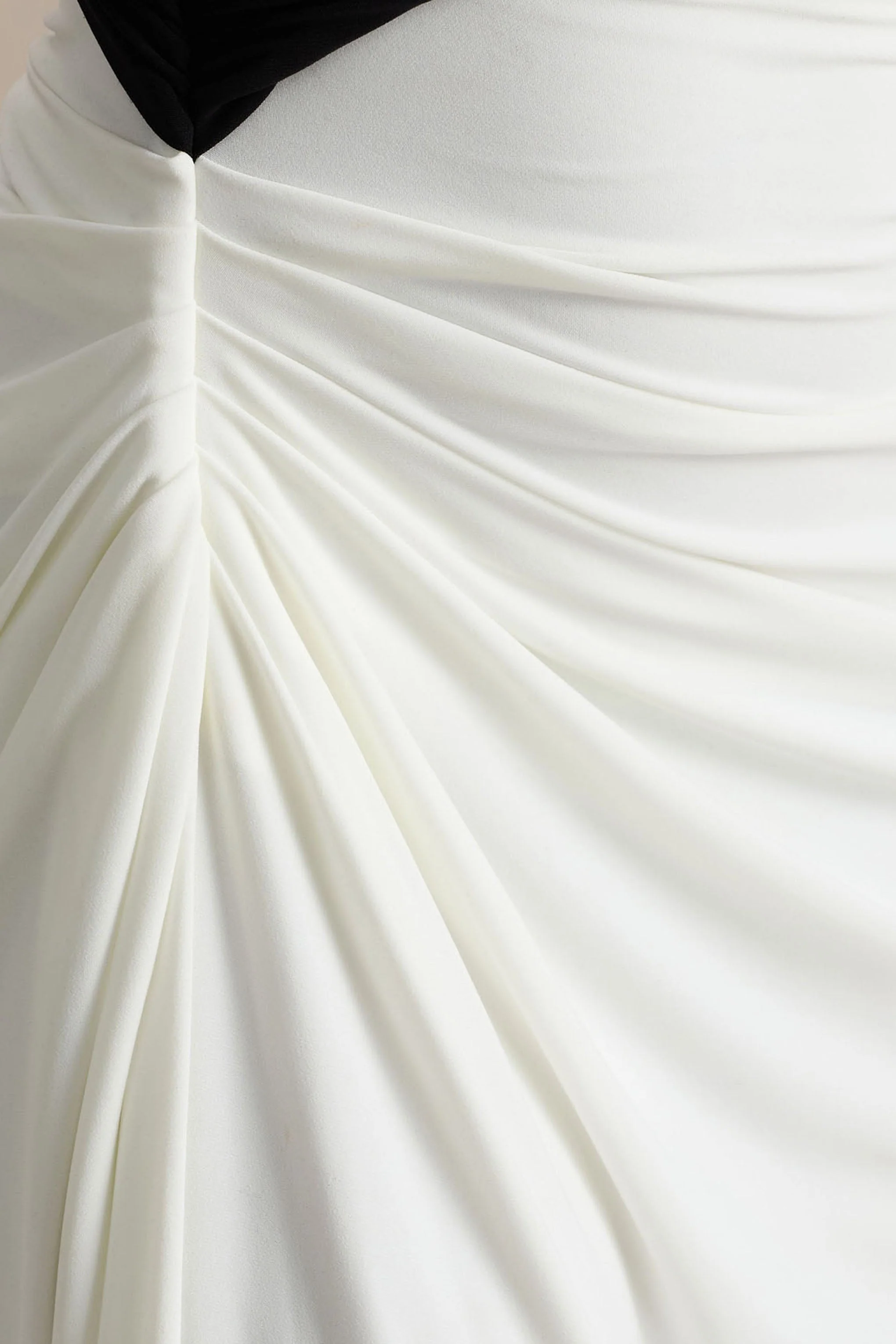 Malika | Black And White Asymmetric-Neck Maxi Dress With Body-Cut Out And Gathered Detailing - Image 6