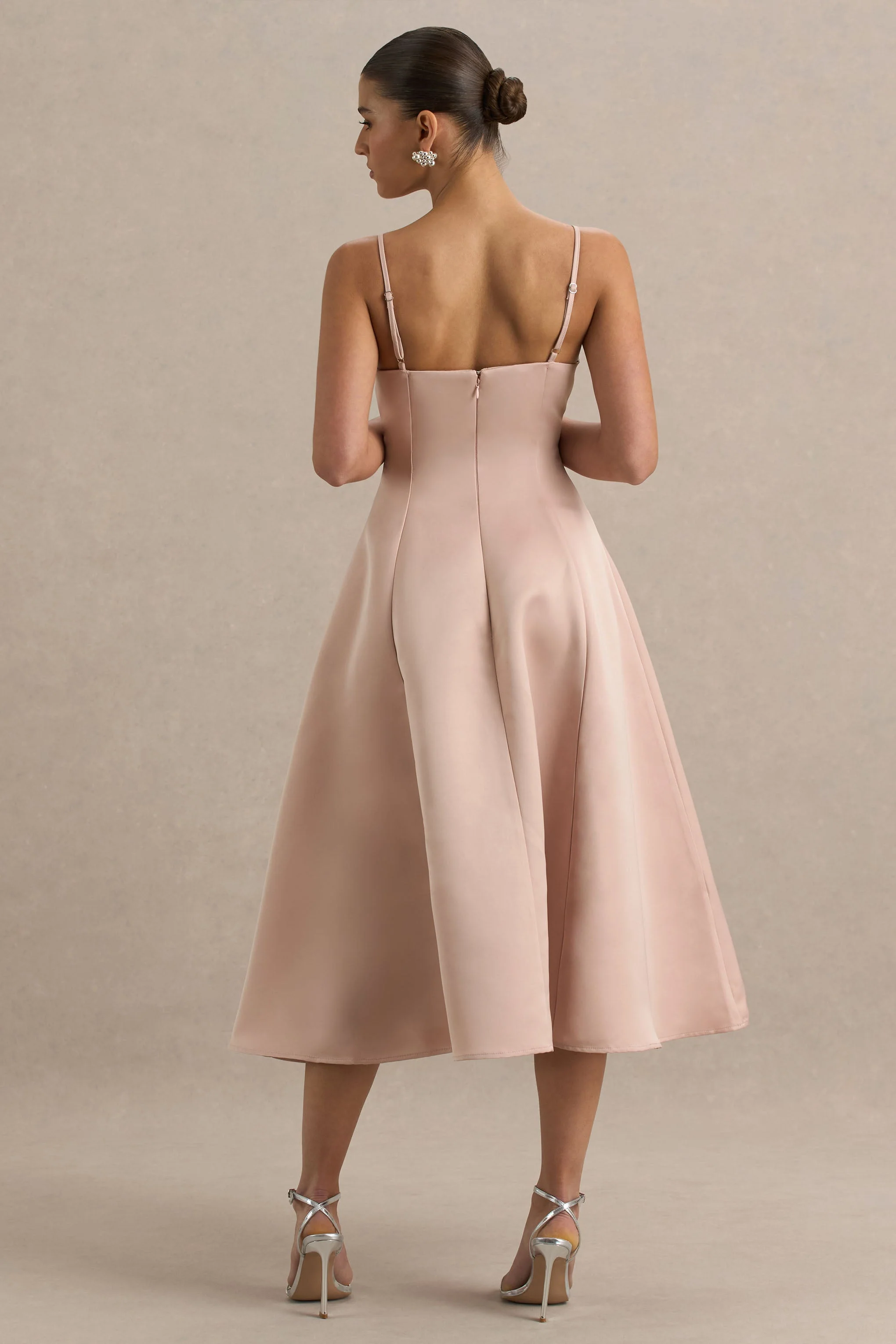 Mally | Rose Pink Satin Sweetheart A-Line Midi Dress - Image 2