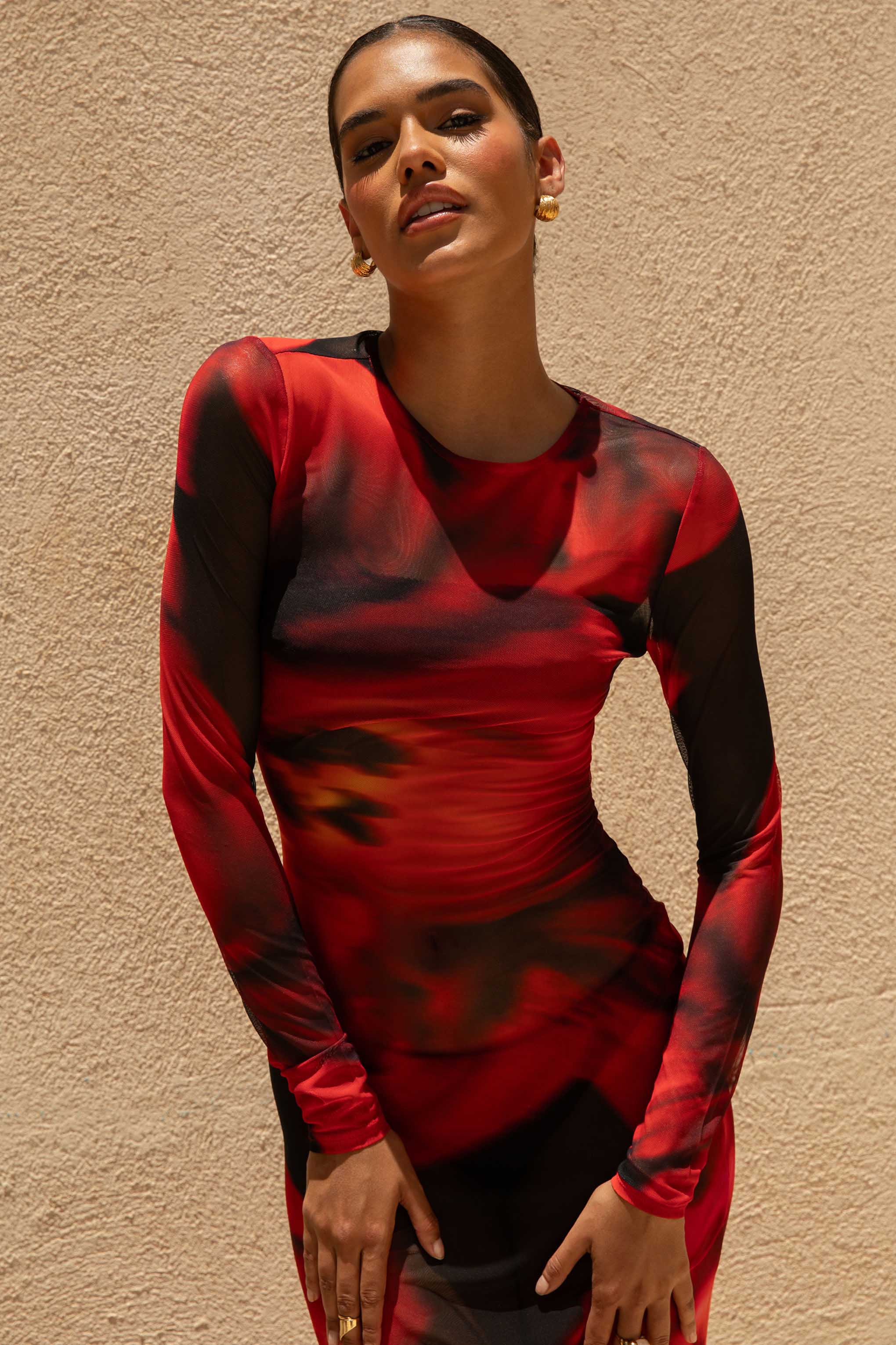 Marcy | Red And Black Floral Print High-Neck Maxi Dress - Image 6