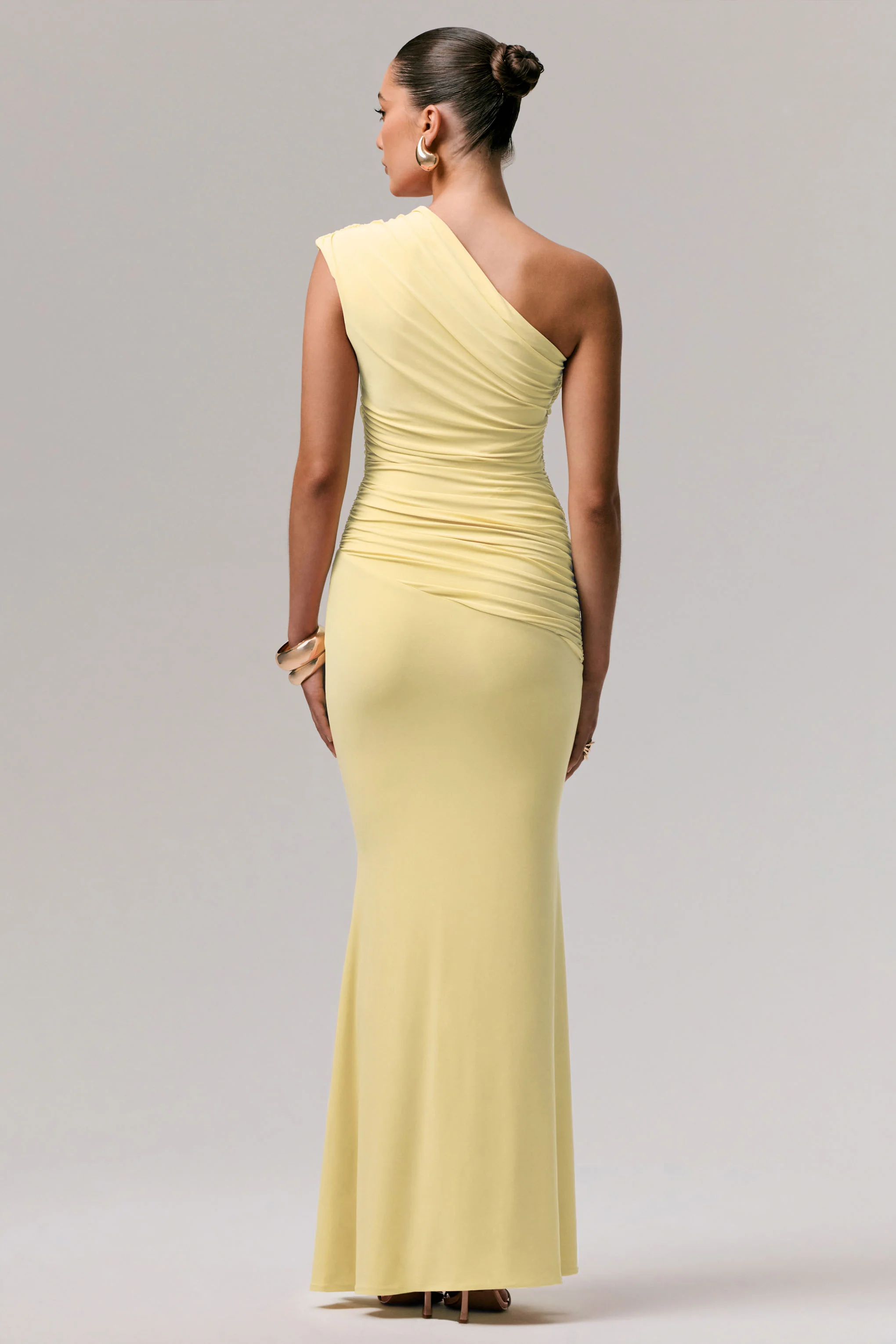 Mardi | Lemon Asymmetric Maxi Dress With Ruching - Image 2