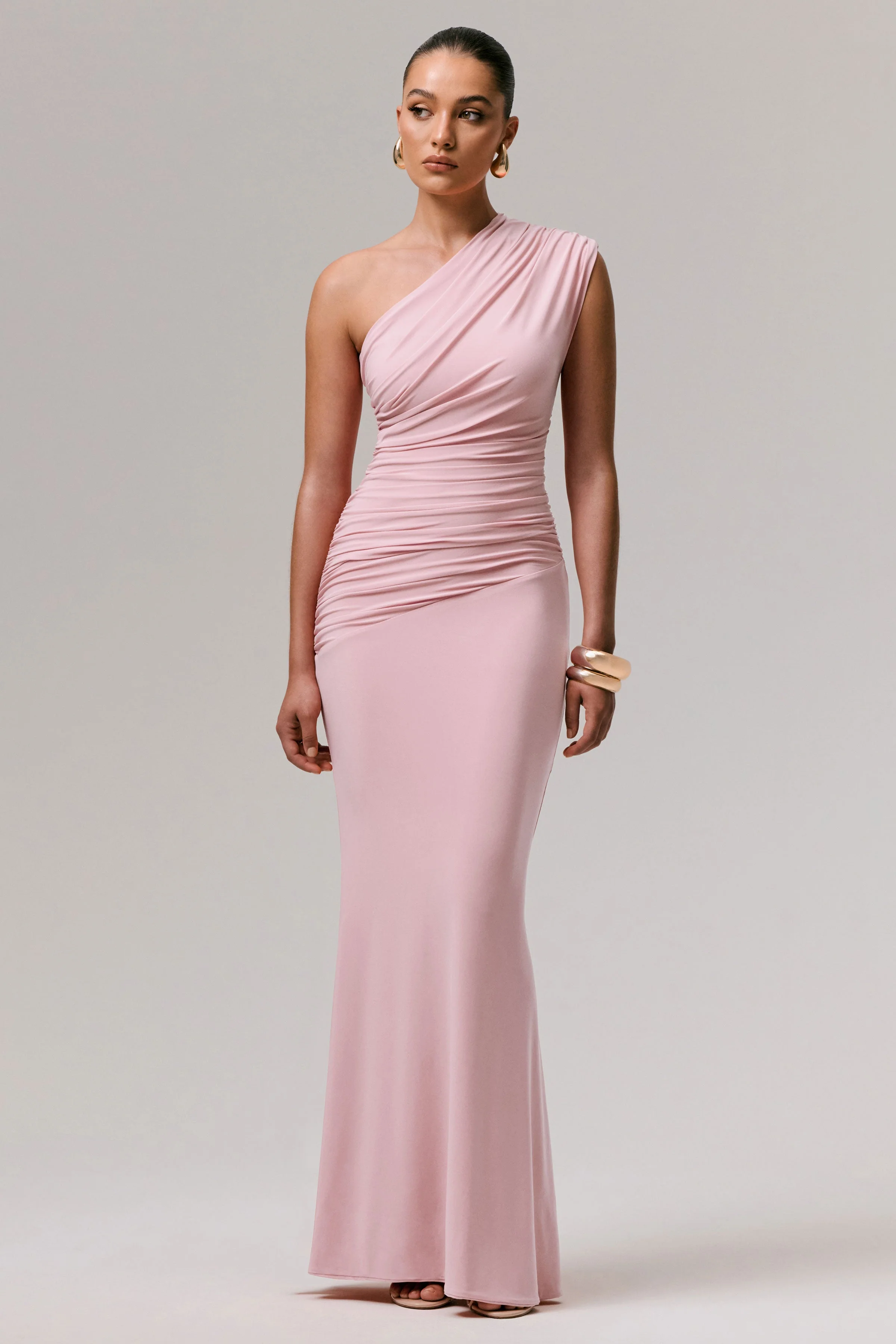 Mardi | Pink Asymmetric Maxi Dress With Ruching - Image 5