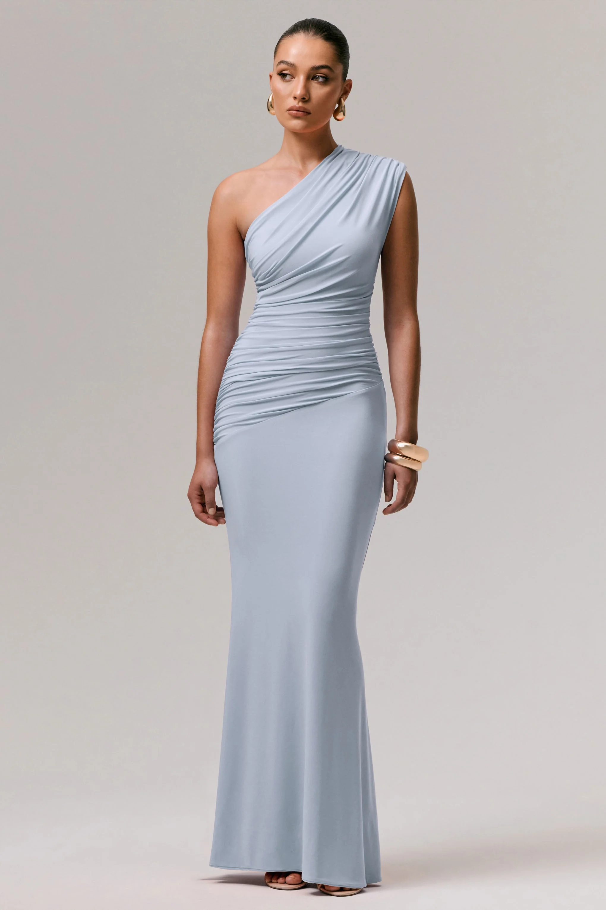 Mardi | Powder Blue Asymmetric Maxi Dress With Ruching - Image 2