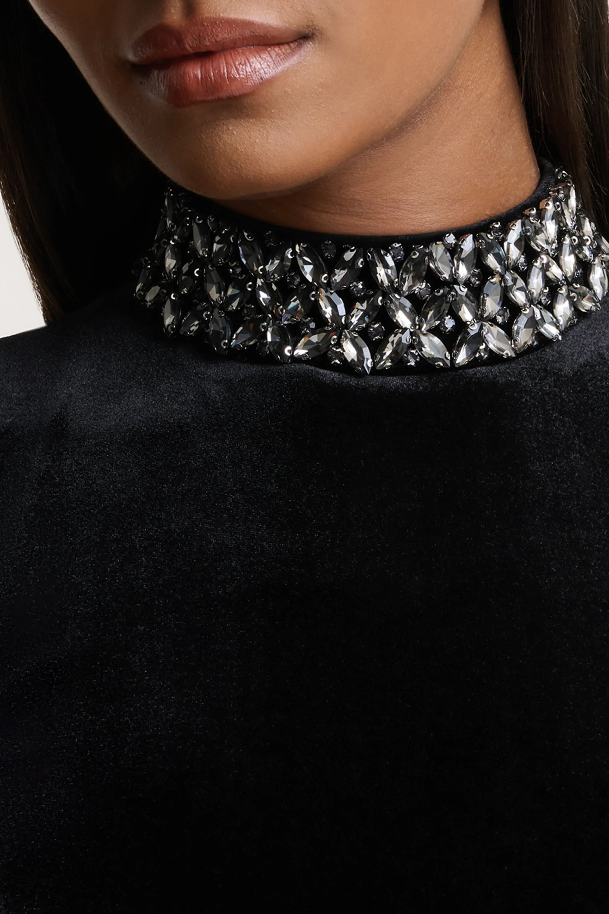 Margot | Black High-Neck Velvet Mini Dress With Embellished Detail - Image 6