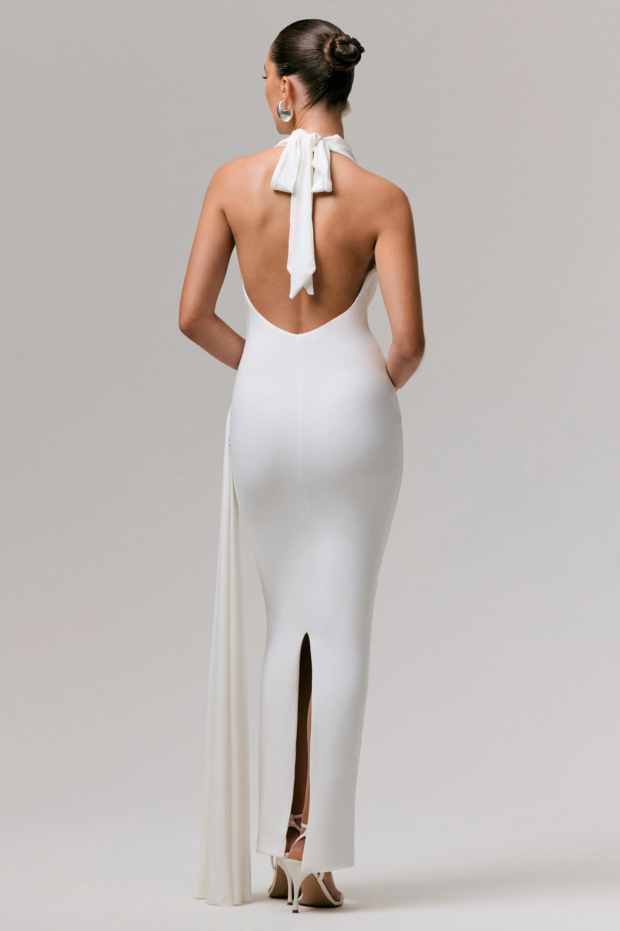Maude | White Plunge-Neck Ruched Maxi Dress With Sash - Image 2