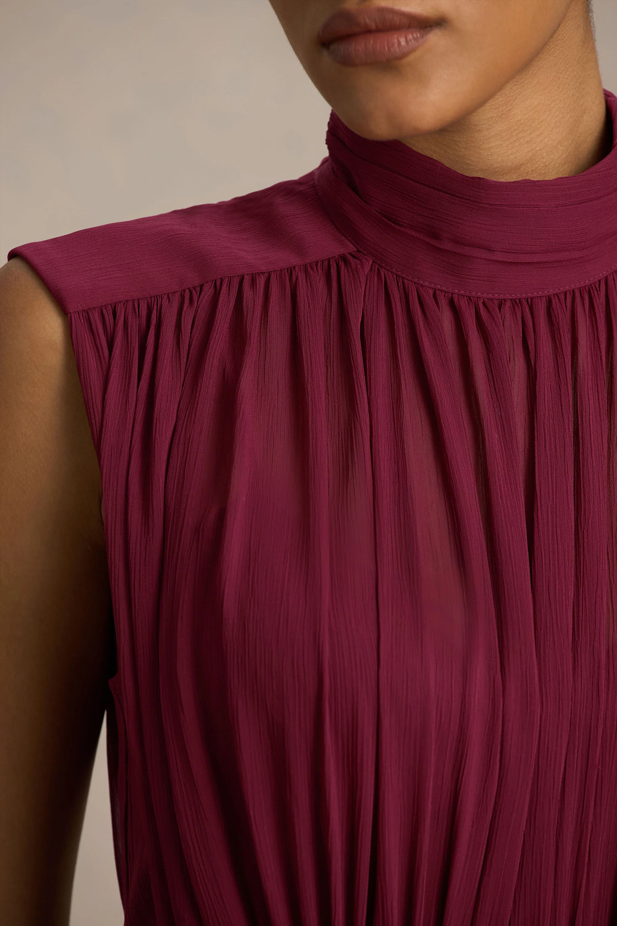Melanina | Burgundy High-Neck Maxi Dress With Ruched Detailing - Image 3