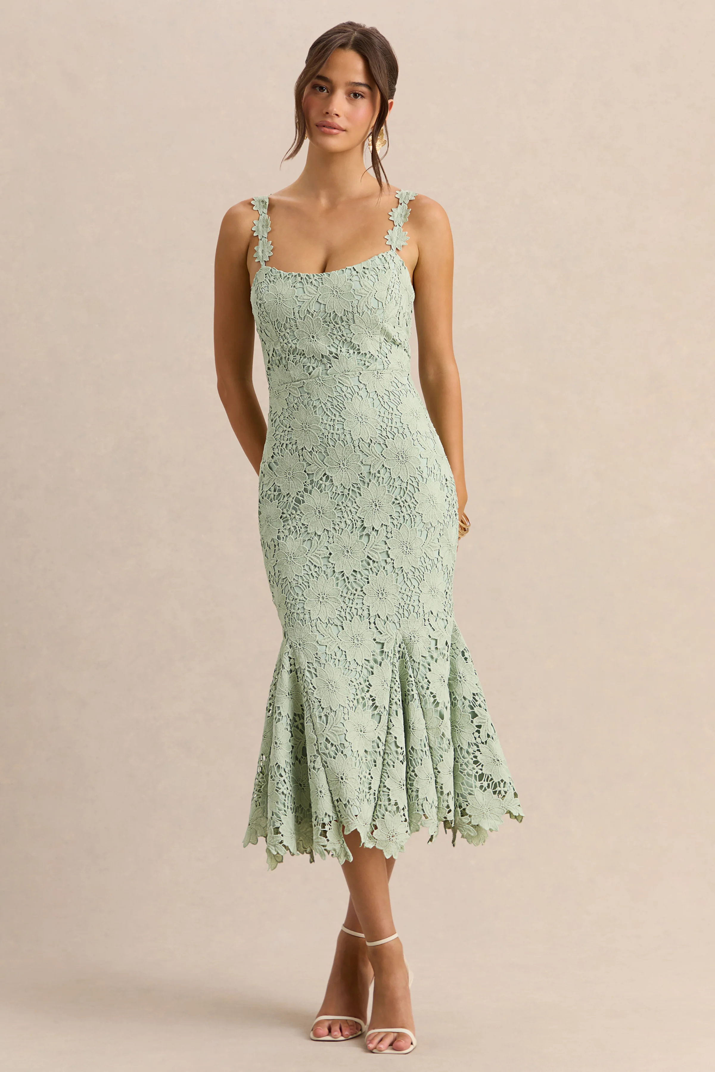 Melia | Sage Lace Scoop-Neck Midi Dress - Image 4