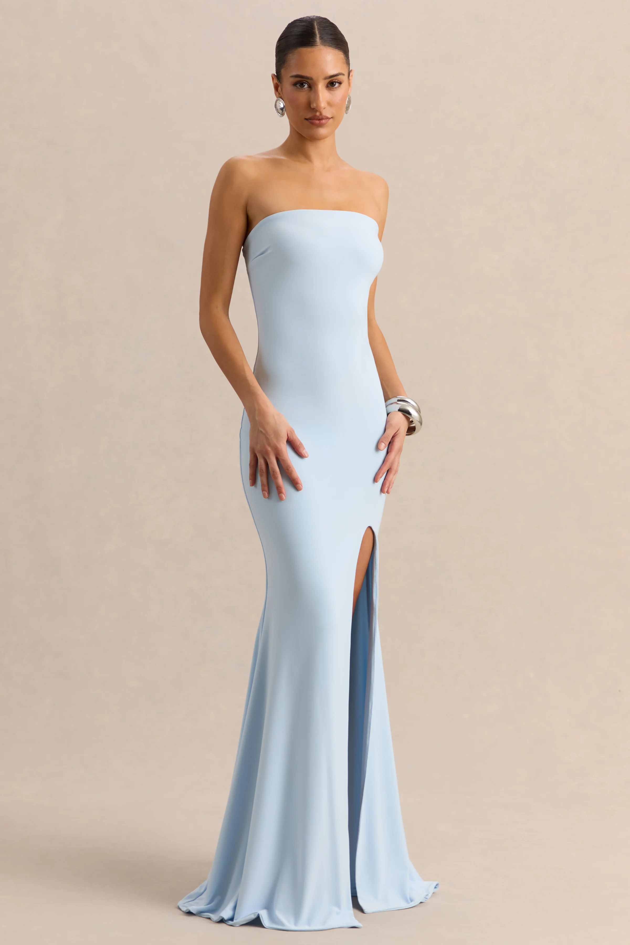 Melva | Powder Blue Bandeau Maxi Dress - Image 4