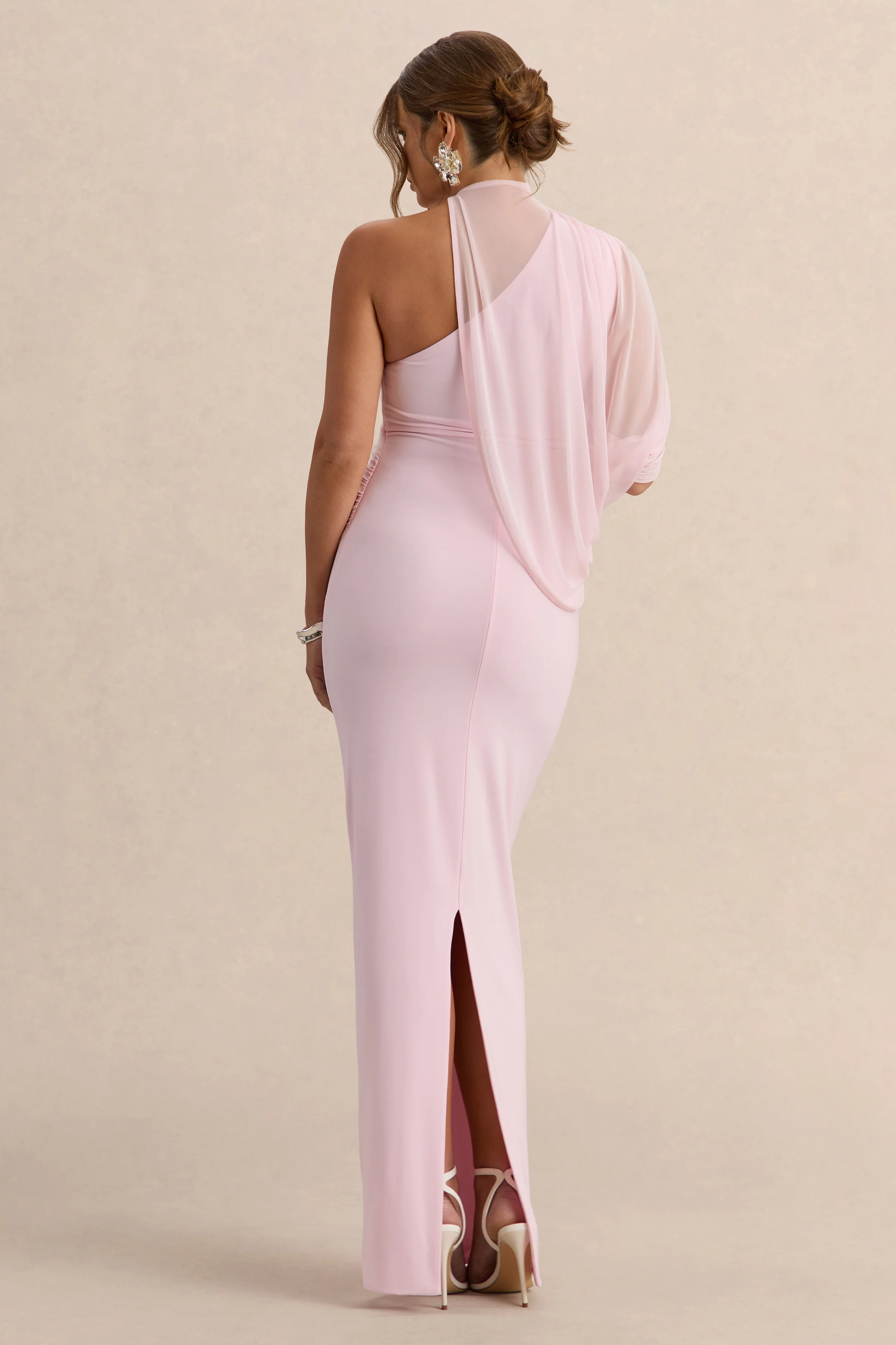 Merella | Light Pink High Neck Maternity Maxi Dress With Cape Sleeve - Image 2