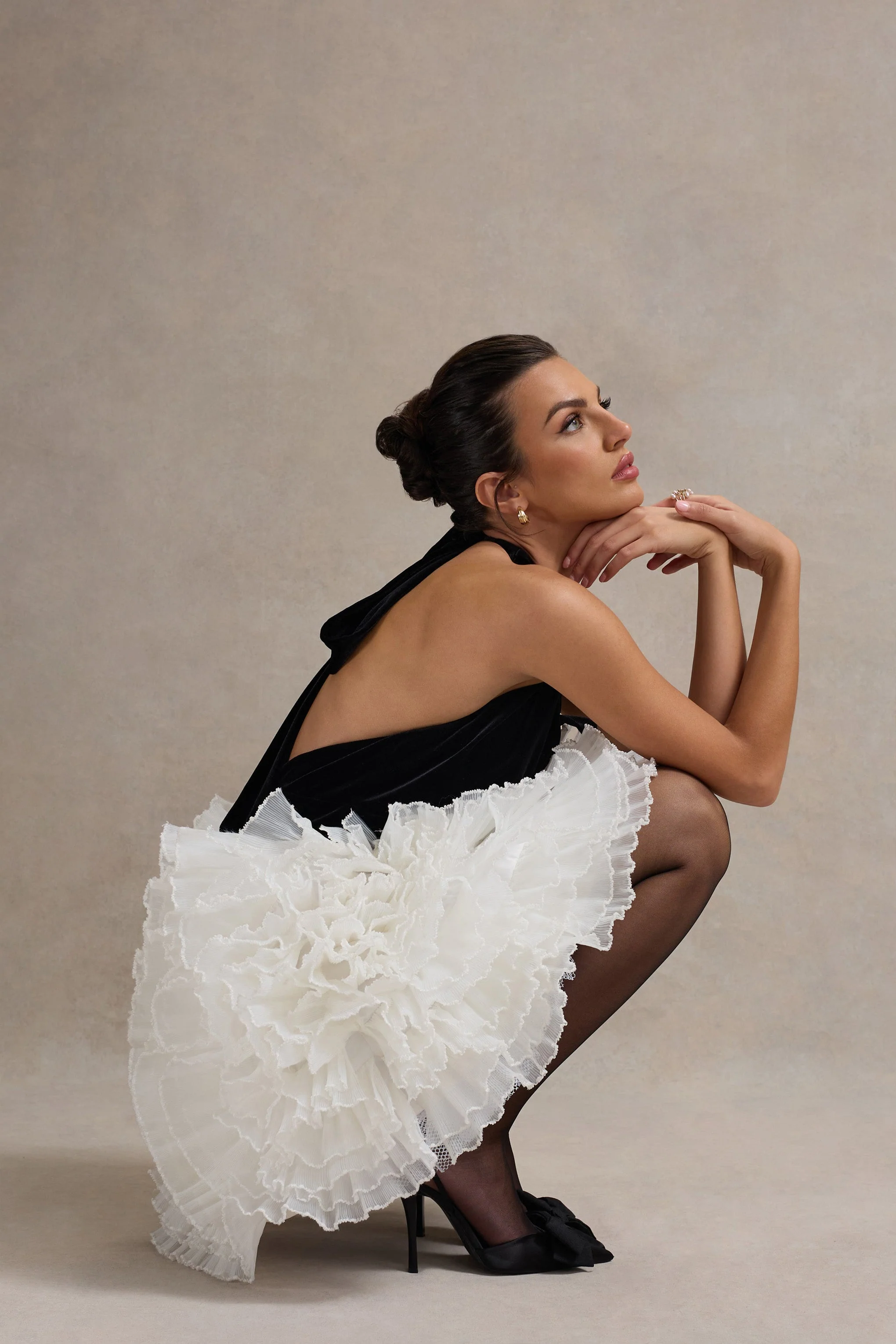 Meringue | Black Velvet Plunge-Neck Mini Dress With Tulle Skirt - Image 8