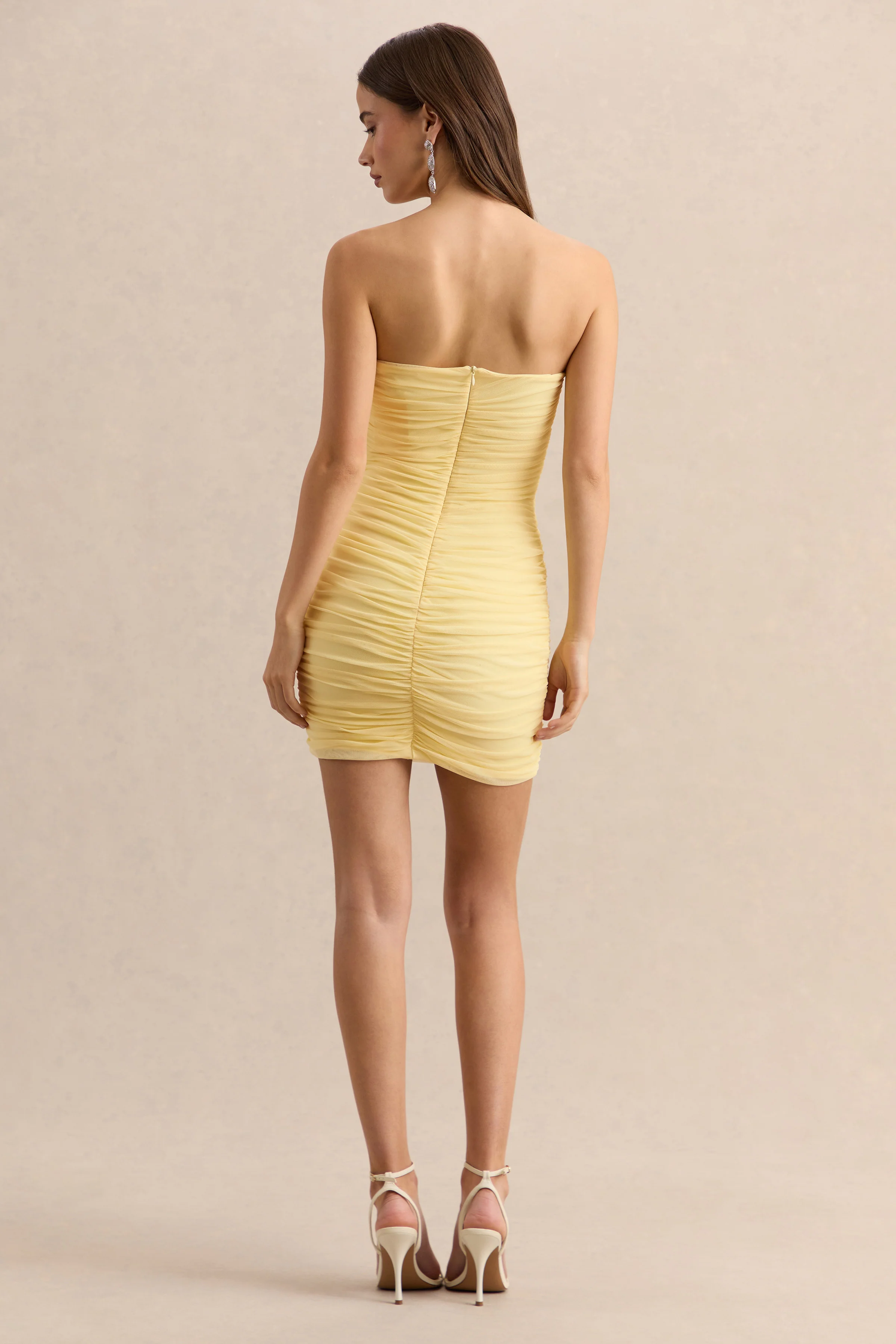 Merisse | Lemon Bandeau Mini-Dress With Ruched-Detailing - Image 3