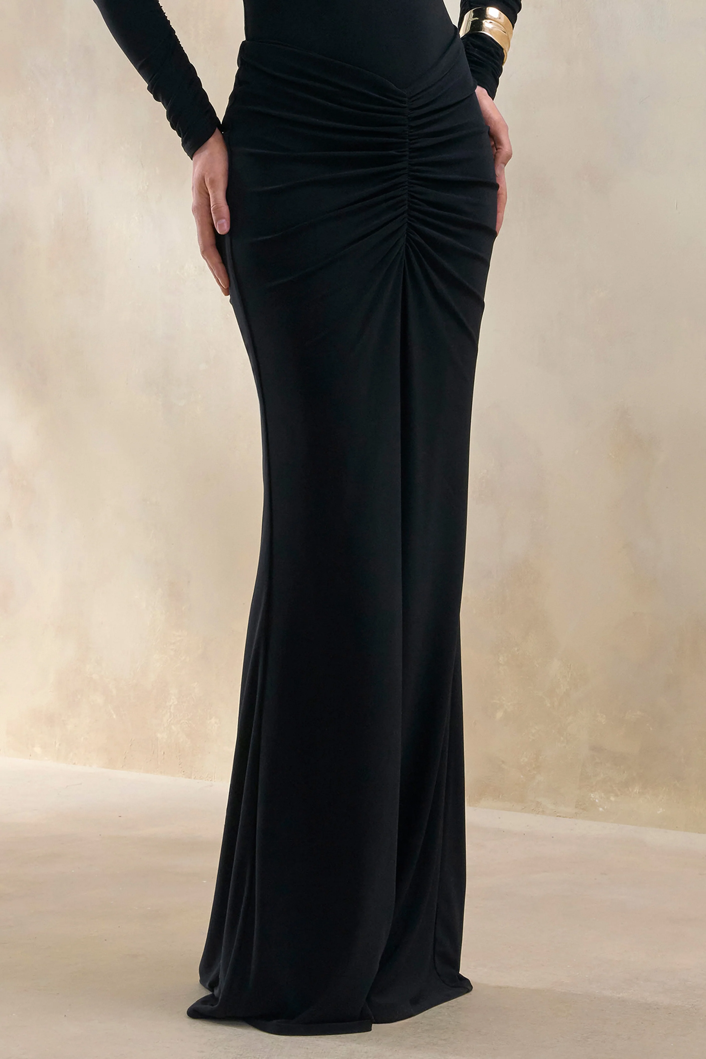 Micaela | Black Ruched Maxi Skirt - Image 3