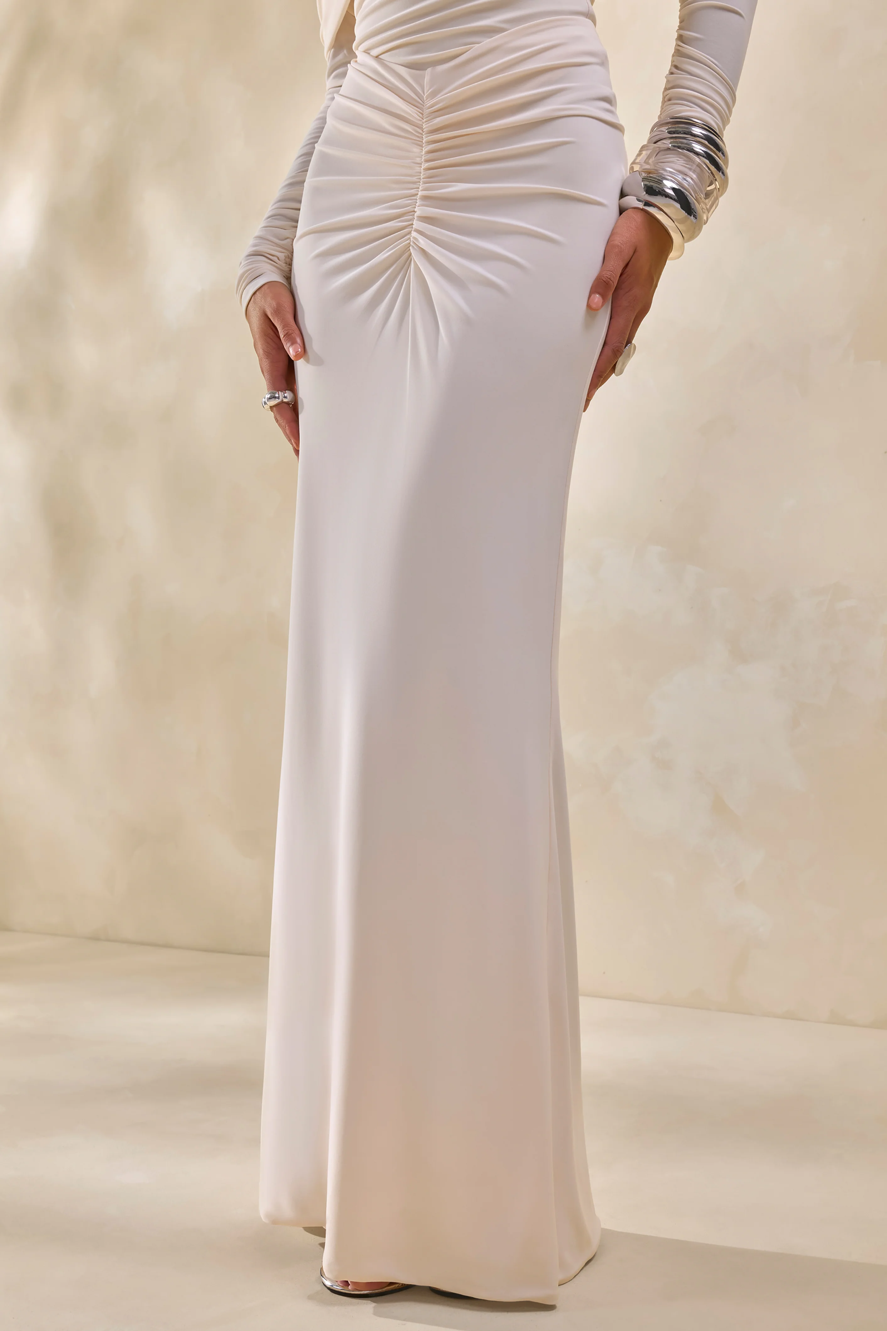 Micaela | Cream Ruched Maxi Skirt - Image 2