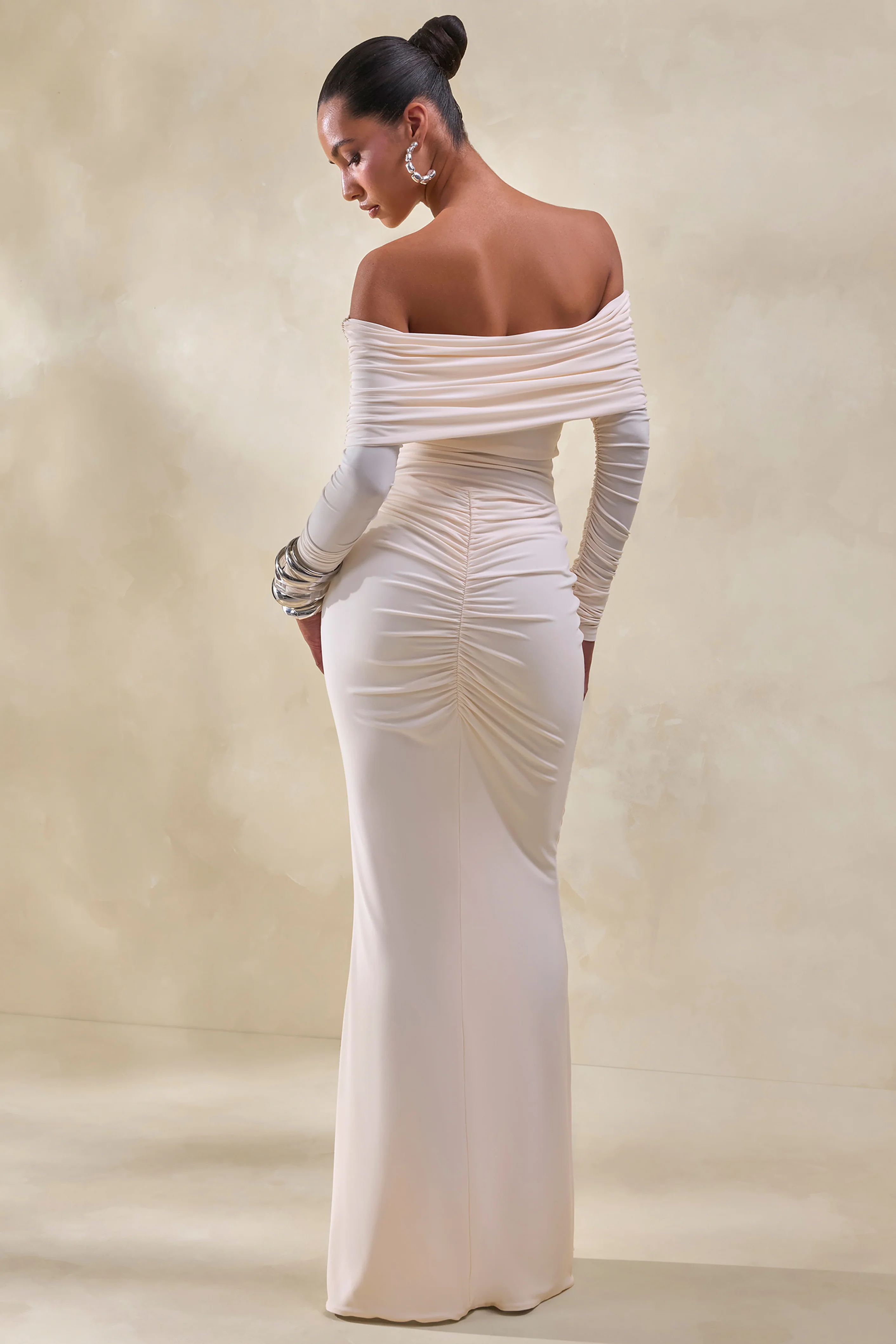 Micaela | Cream Ruched Maxi Skirt - Image 3