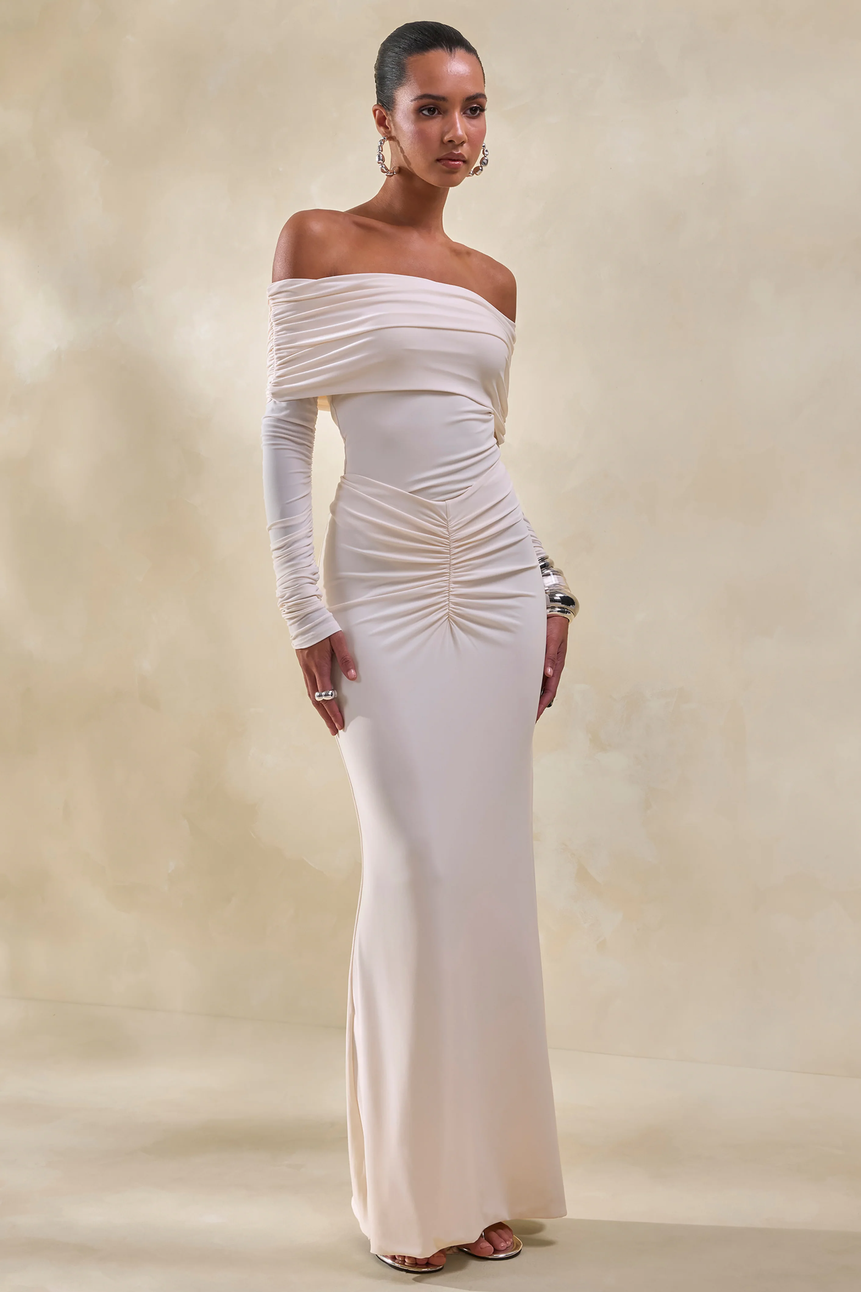 Micaela | Cream Ruched Maxi Skirt - Image 5