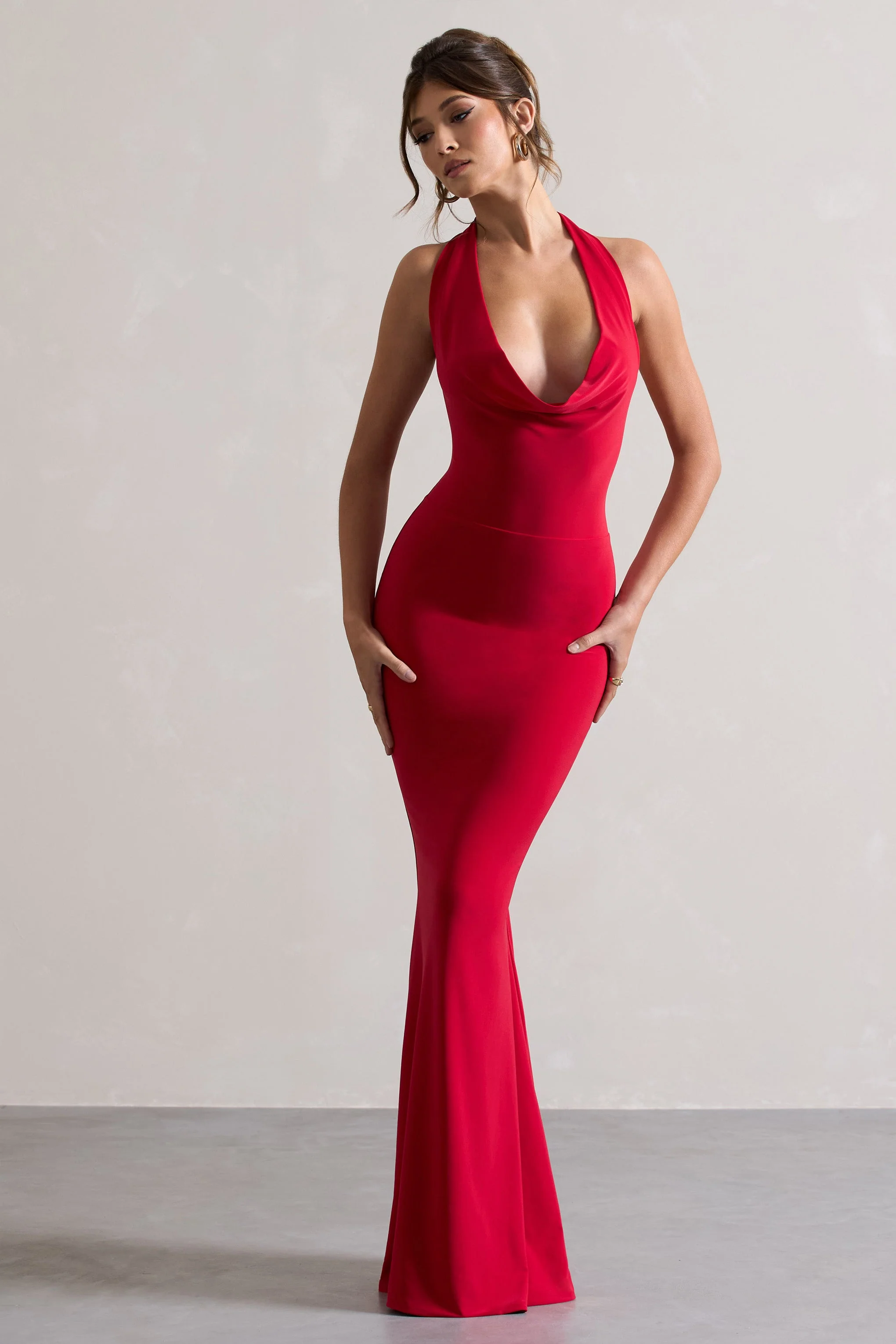 Milani | Red Backless Cowl Neck Fishtail Maxi Dress - Image 4