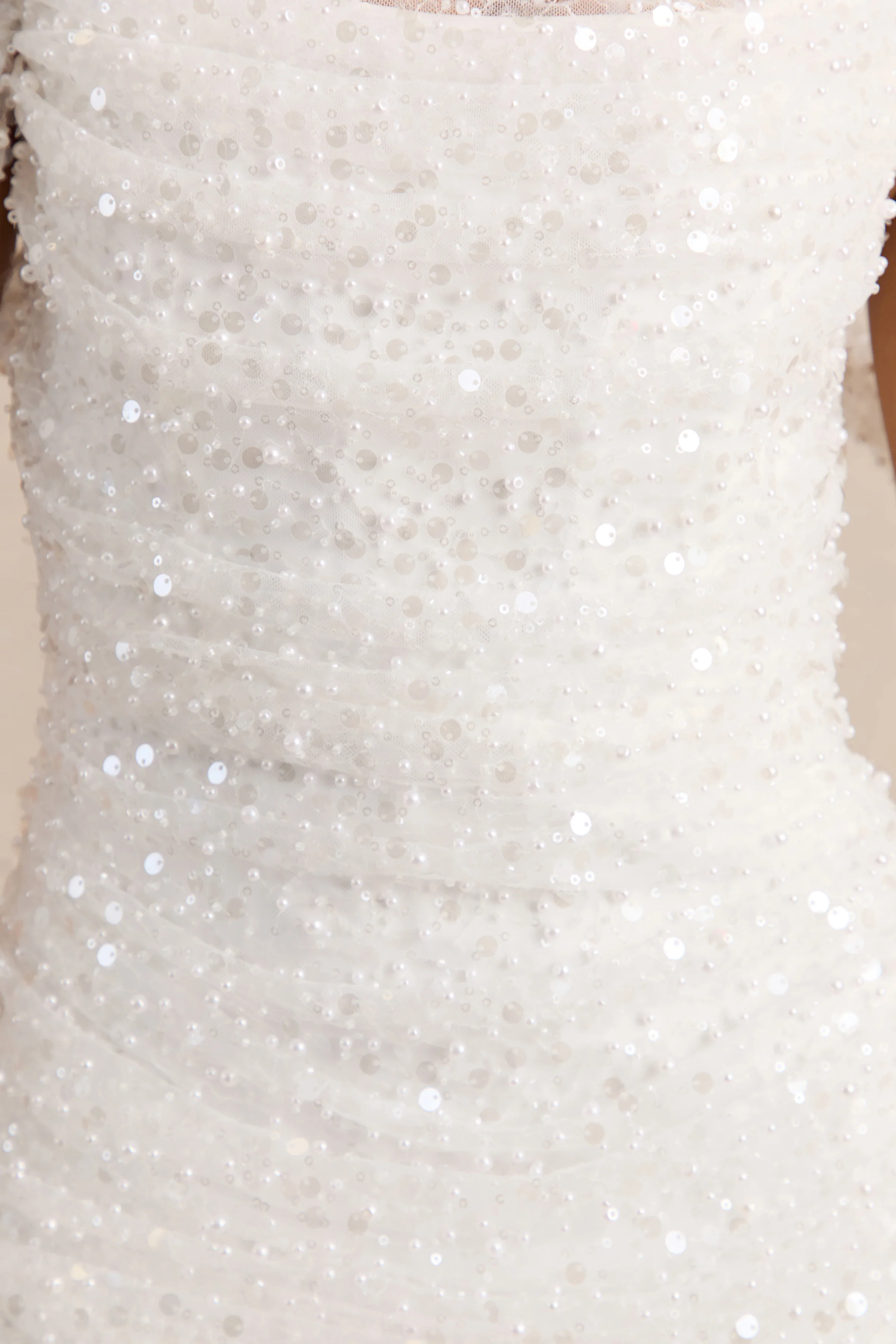 Millie | White Mesh Bardot-Neck Mini Dress With Draped Detailing - Image 6