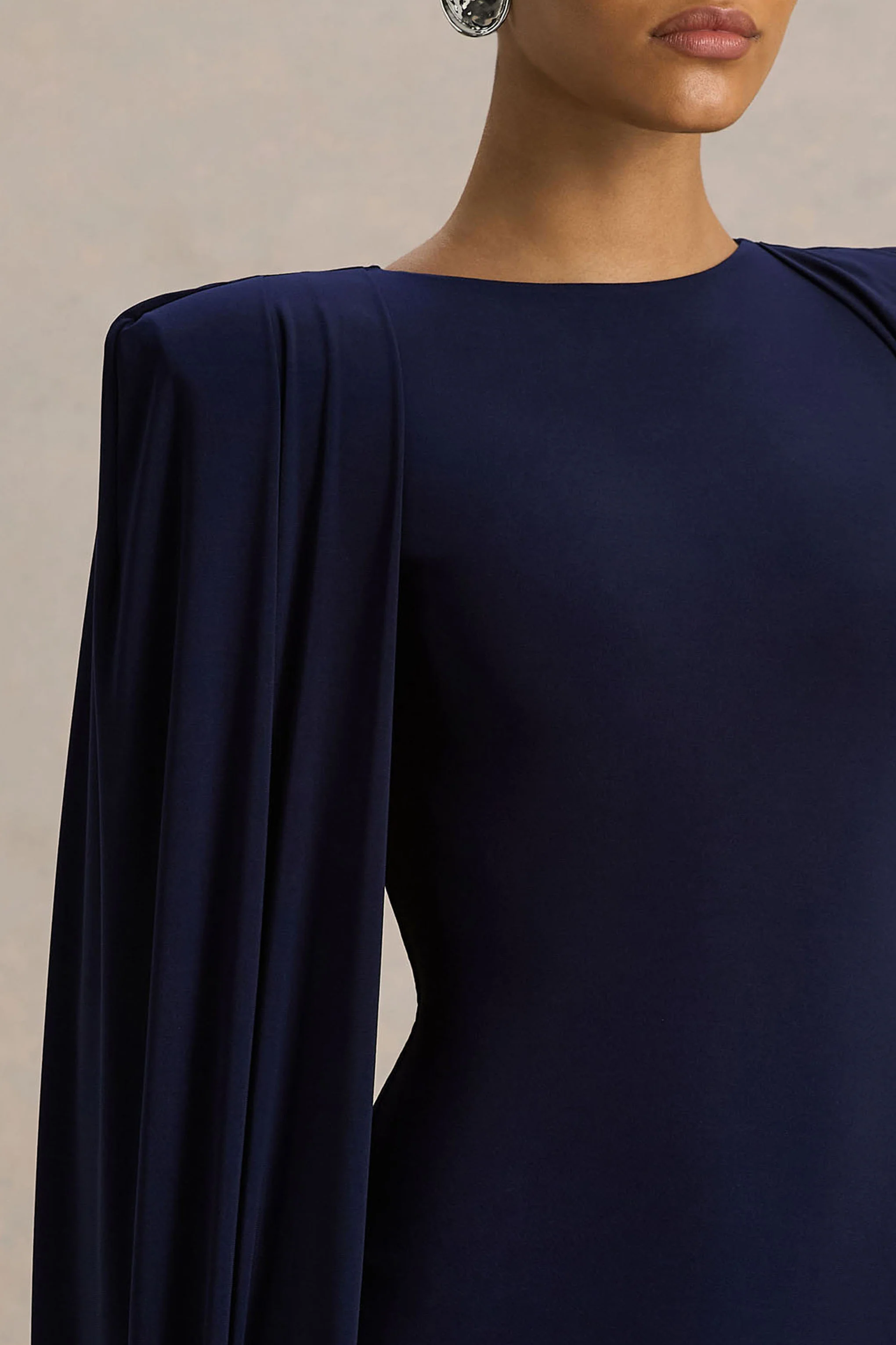 Mimi | Navy High-Neck Maxi Dress With Cape Sleeve Detail - Image 3