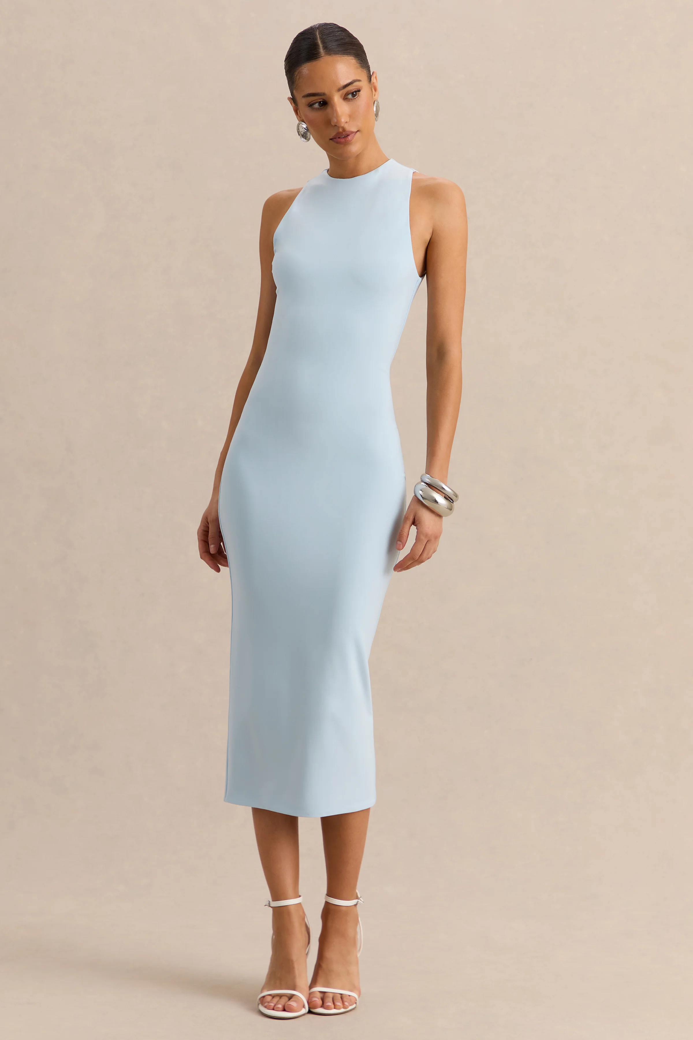 Mirana | Powder Blue High-Neck Midi-Dress - Image 7