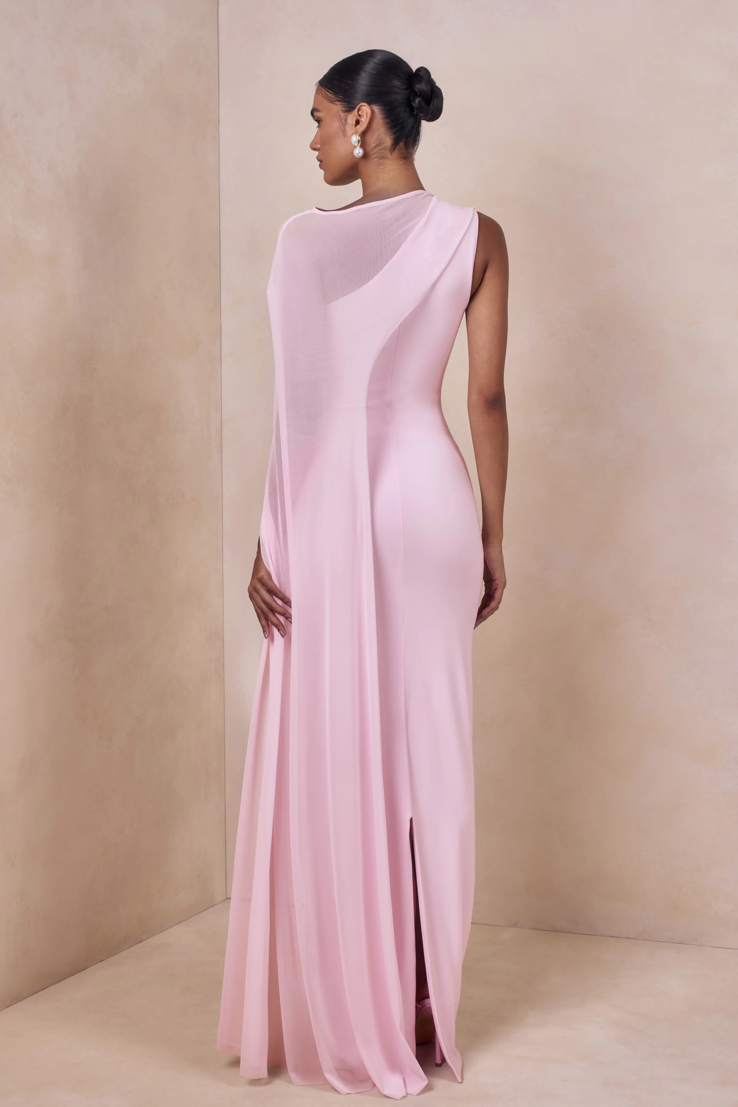 Mirelle | Light Pink Boat-Neck Maxi Dress With Cape-Sleeve - Image 2