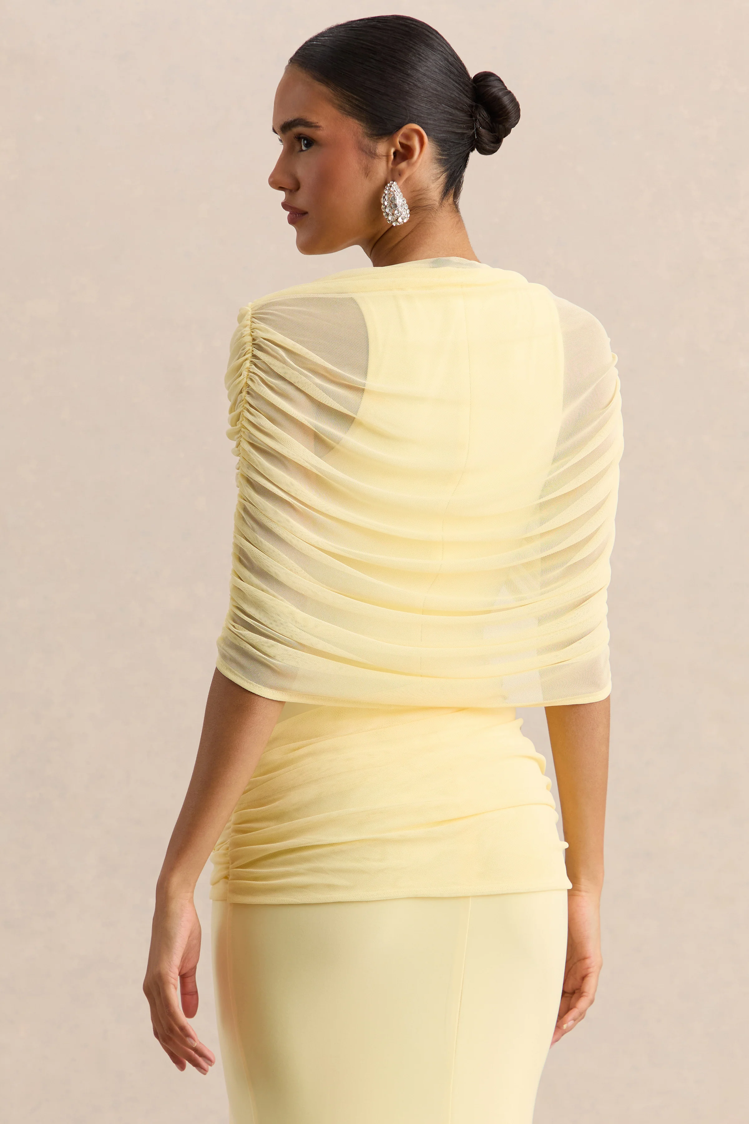 Mirene | Lemon Round-Neck Maxi-Dress With Gathered-Detailing And Sash - Image 5
