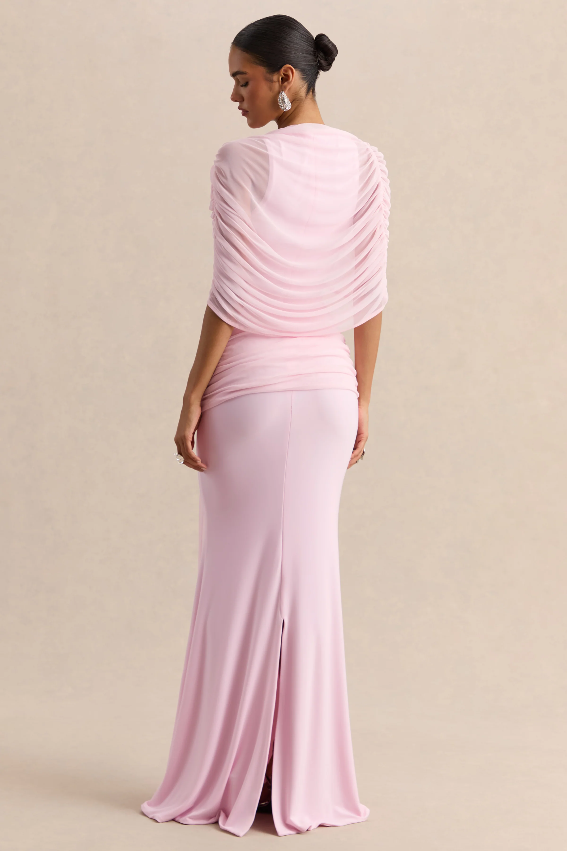 Mirene | Light Pink Round-Neck Maxi-Dress With Gathered-Detailing And Sash - Image 4