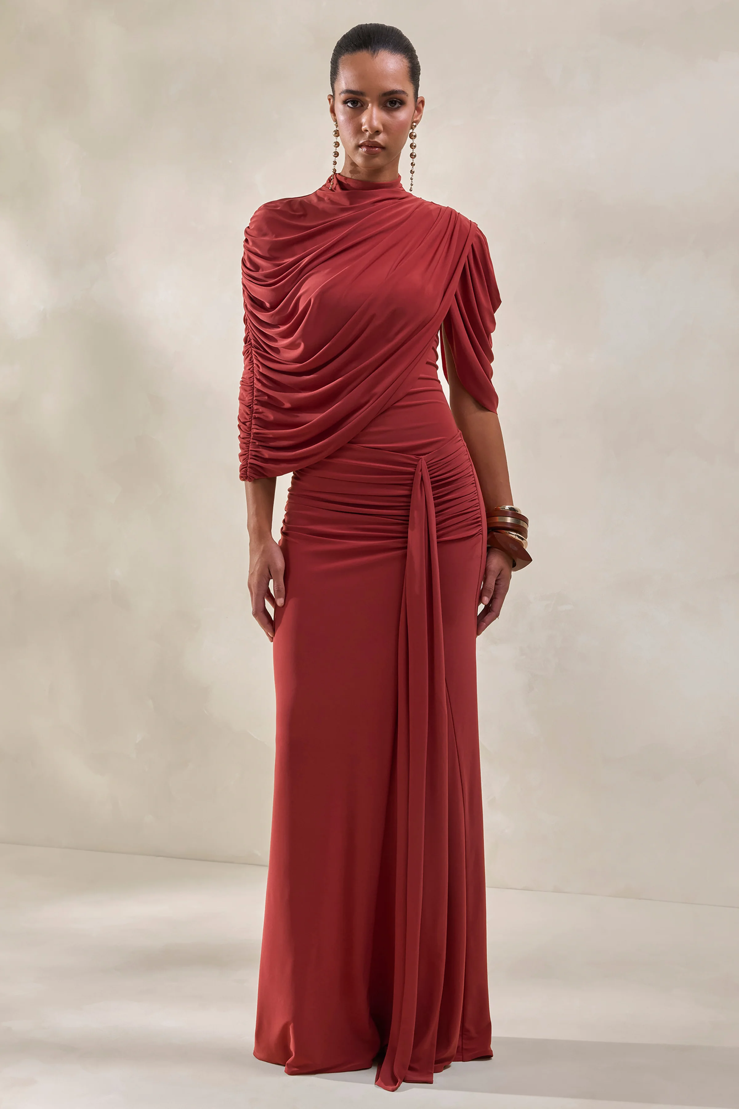 Mireya | Rust Wrapped Maxi Skirt With Split