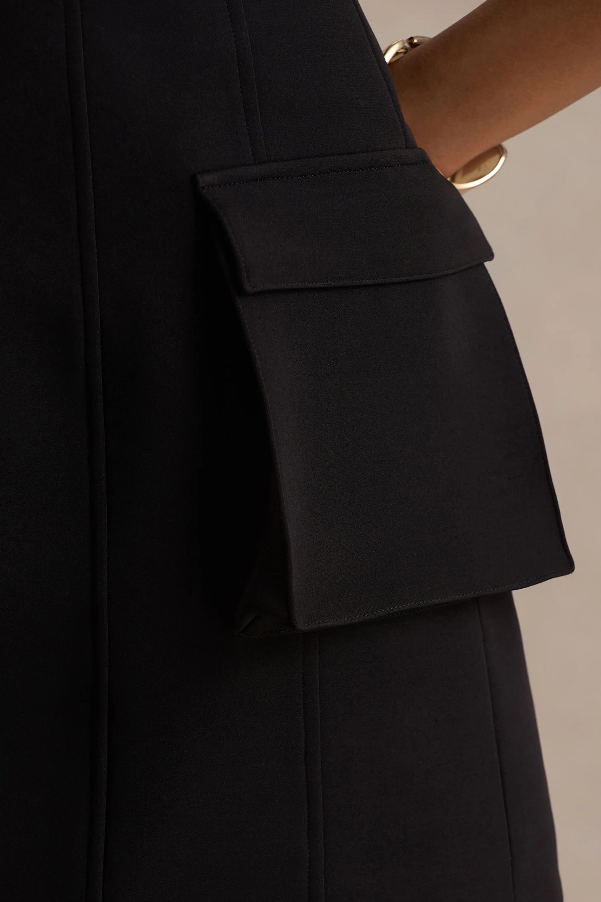 Mollie | Black Square-Neck Tailored Micro Mini Dress - Image 6