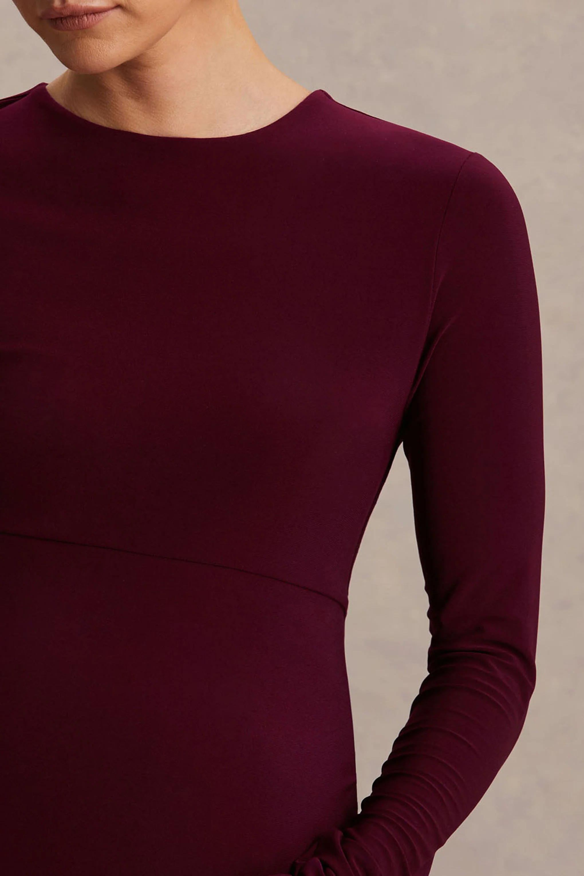 Monroe | Burgundy Crew-Neck Maternity Maxi Dress With Drop-Waist - Image 3