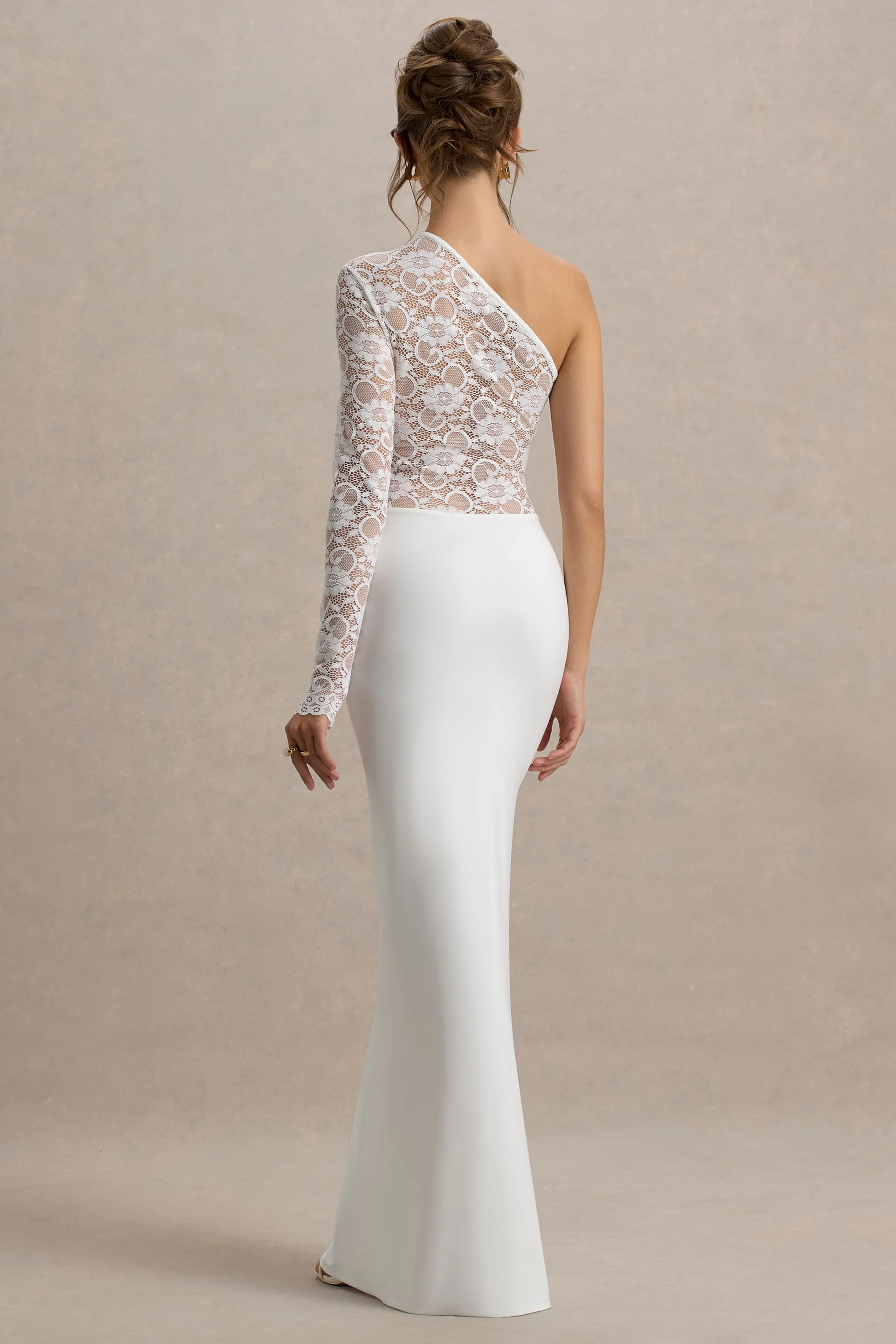 Moonlight | White Asymmetric Maxi Dress With Lace Detailing - Image 2