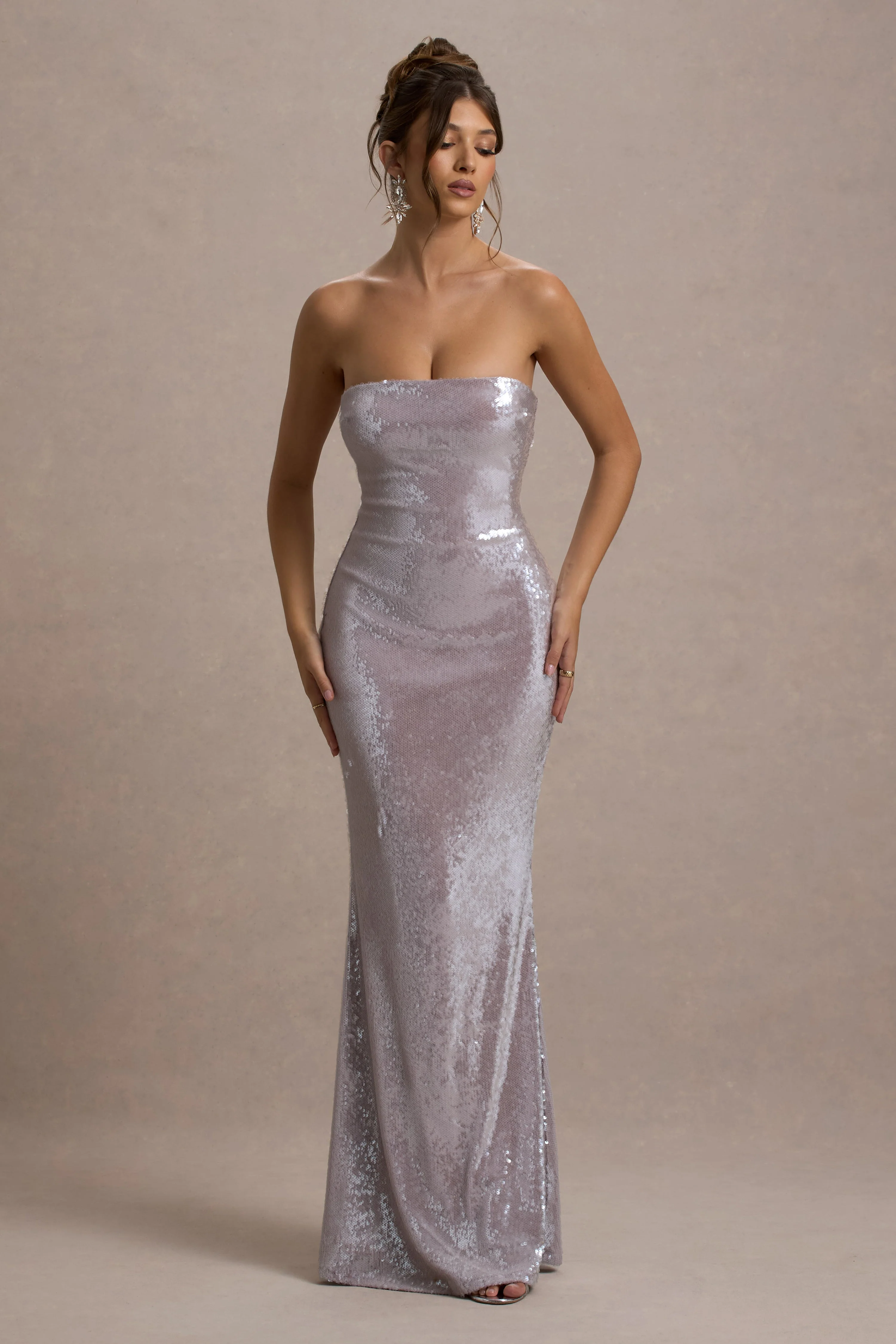 Moonstone | Lilac Sequin Bandeau Maxi Dress - Image 5