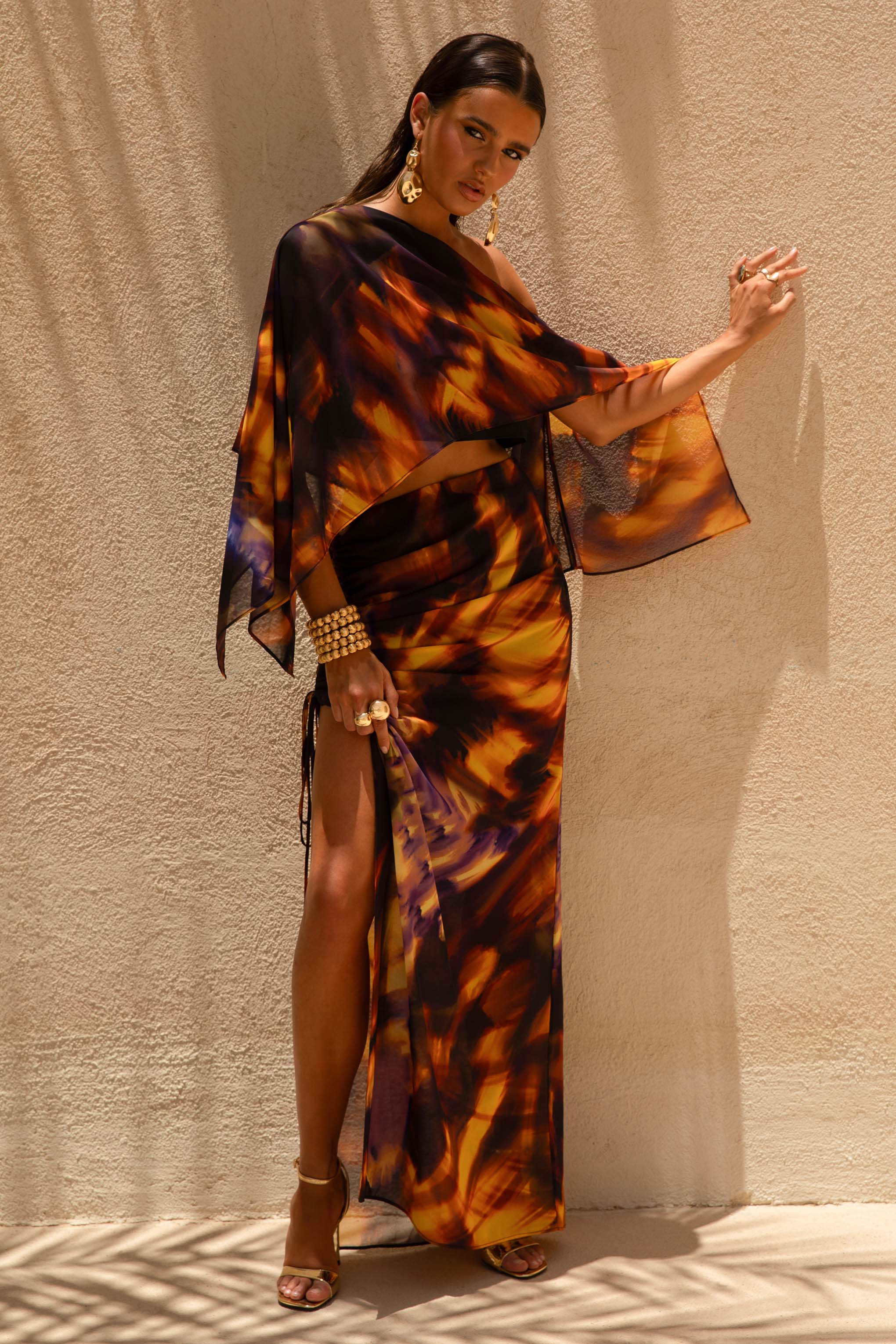 Nadine | Smoke Print Asymmetric Maxi Skirt With Split - Image 6