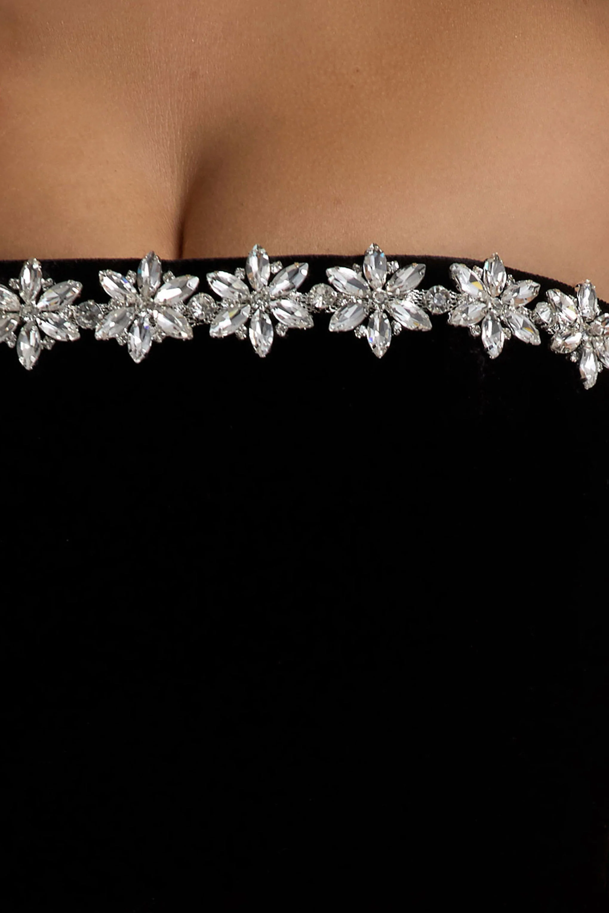 Naia | Black Velvet Embellished Bandeau Mini Dress - Image 6