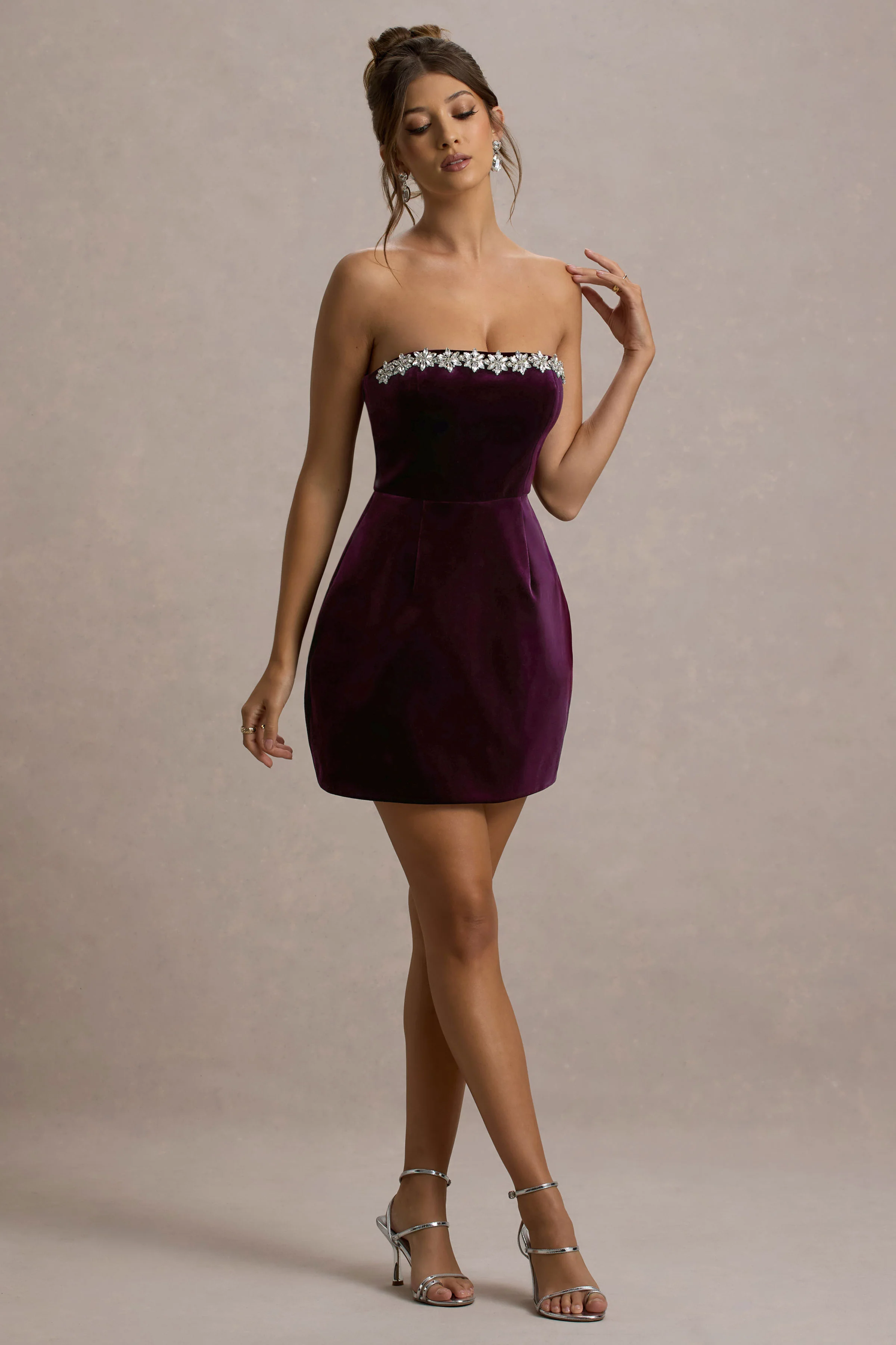 Naia | Port Velvet Embellished Bandeau Mini Dress - Image 5