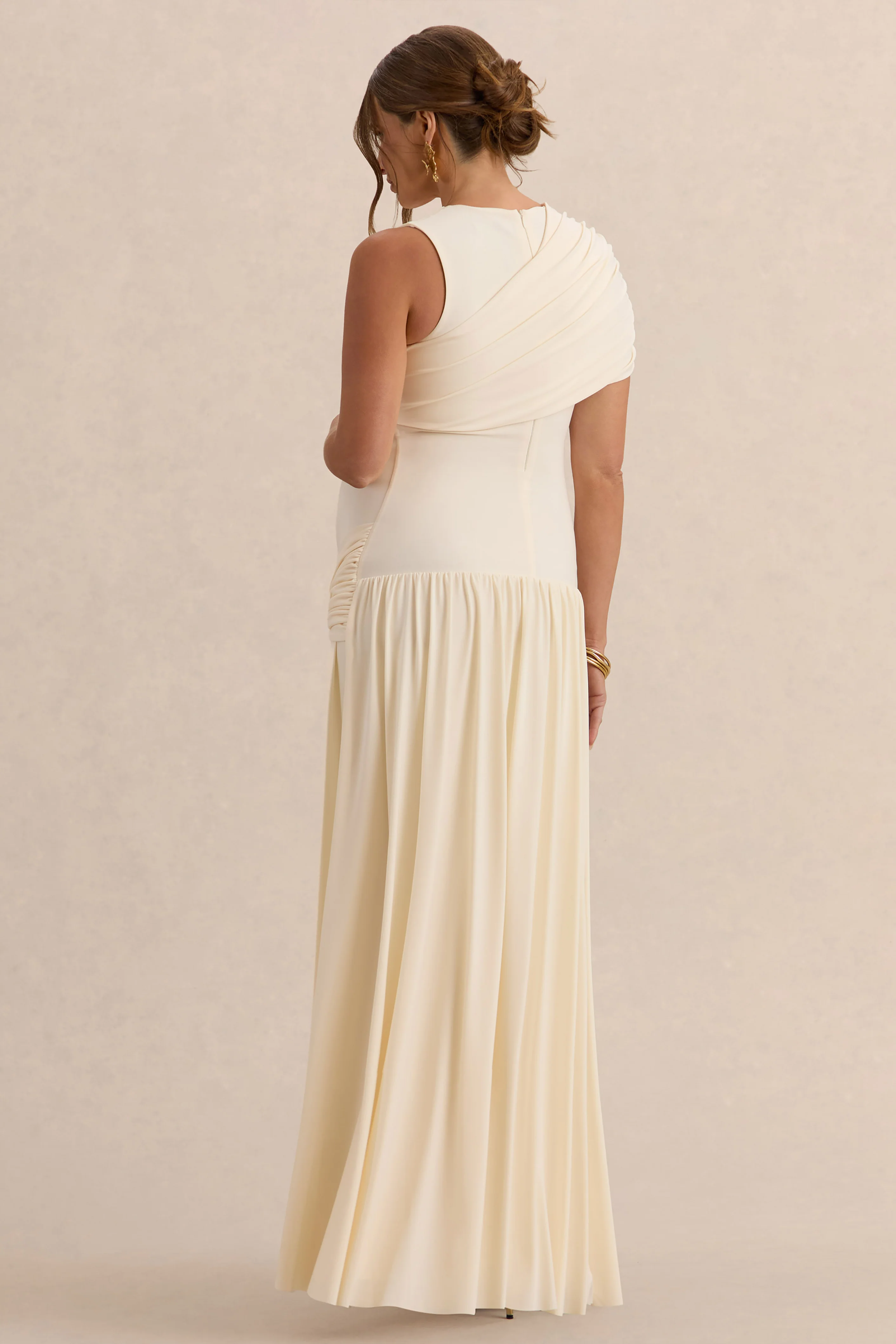 Naida | Cream Round-Neck Maternity Maxi Dress With Draped Detailing - Image 2