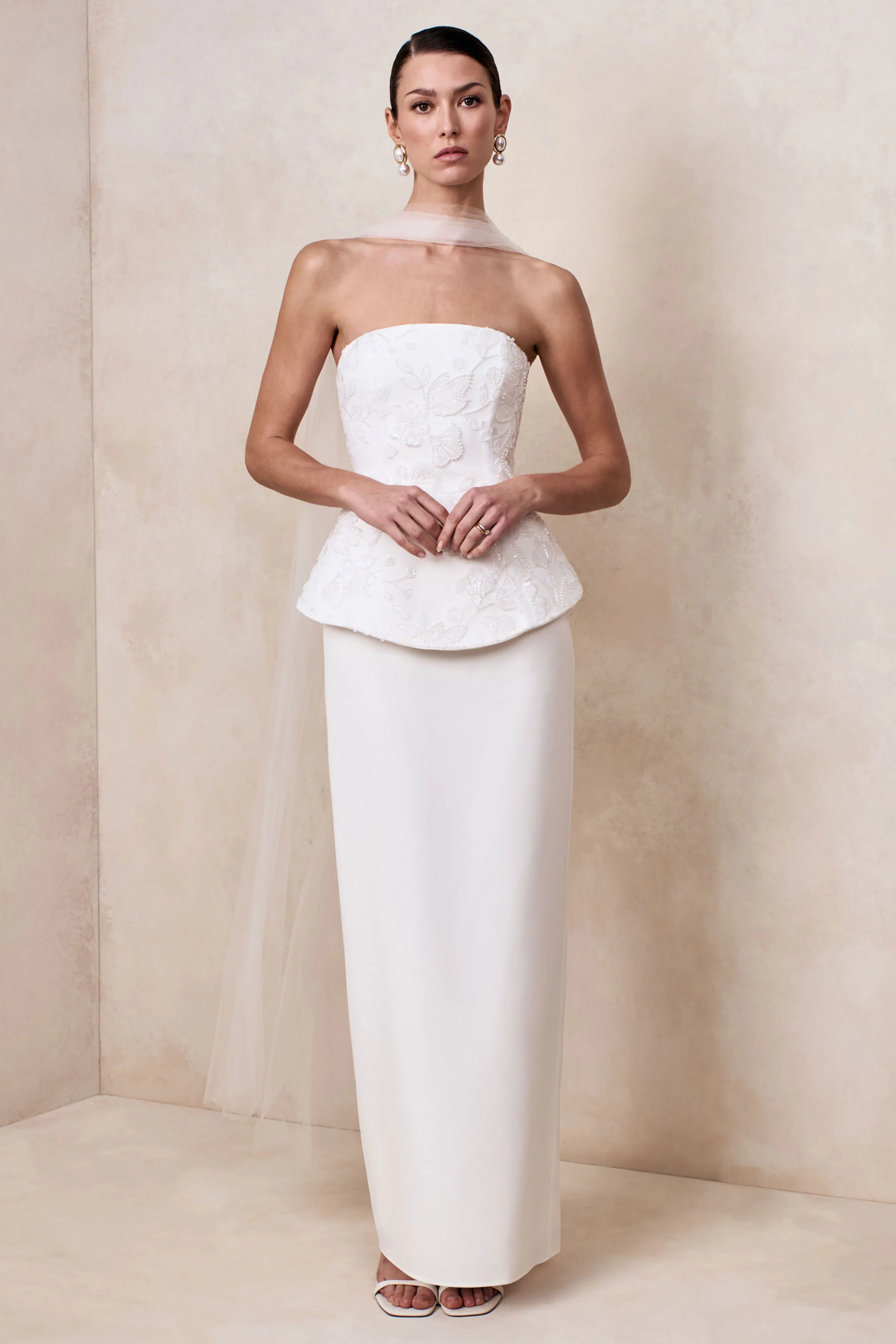 Naira | White Satin Bandeau Corset Maxi Dress