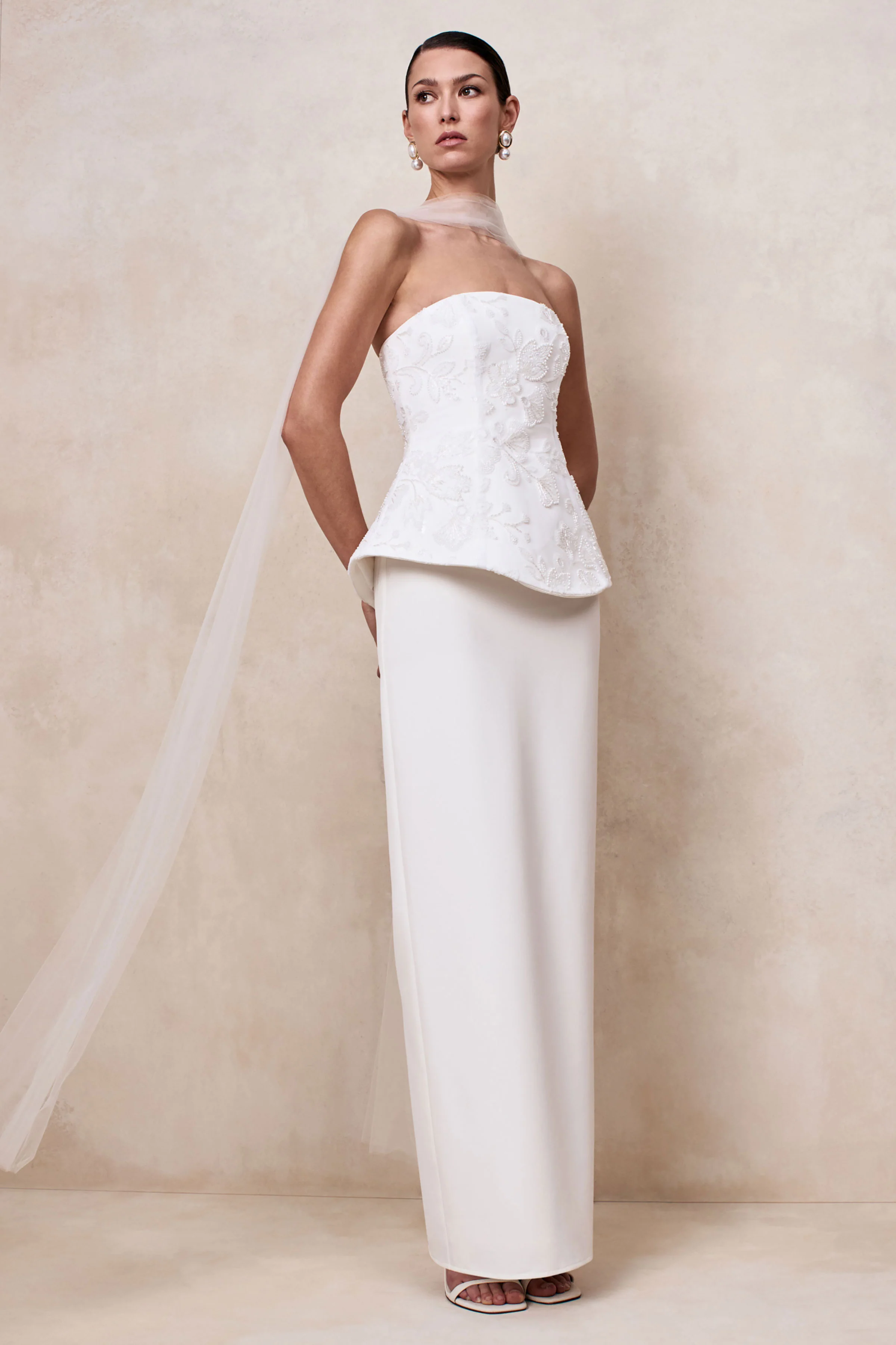 Naira | White Satin Bandeau Corset Maxi Dress - Image 8