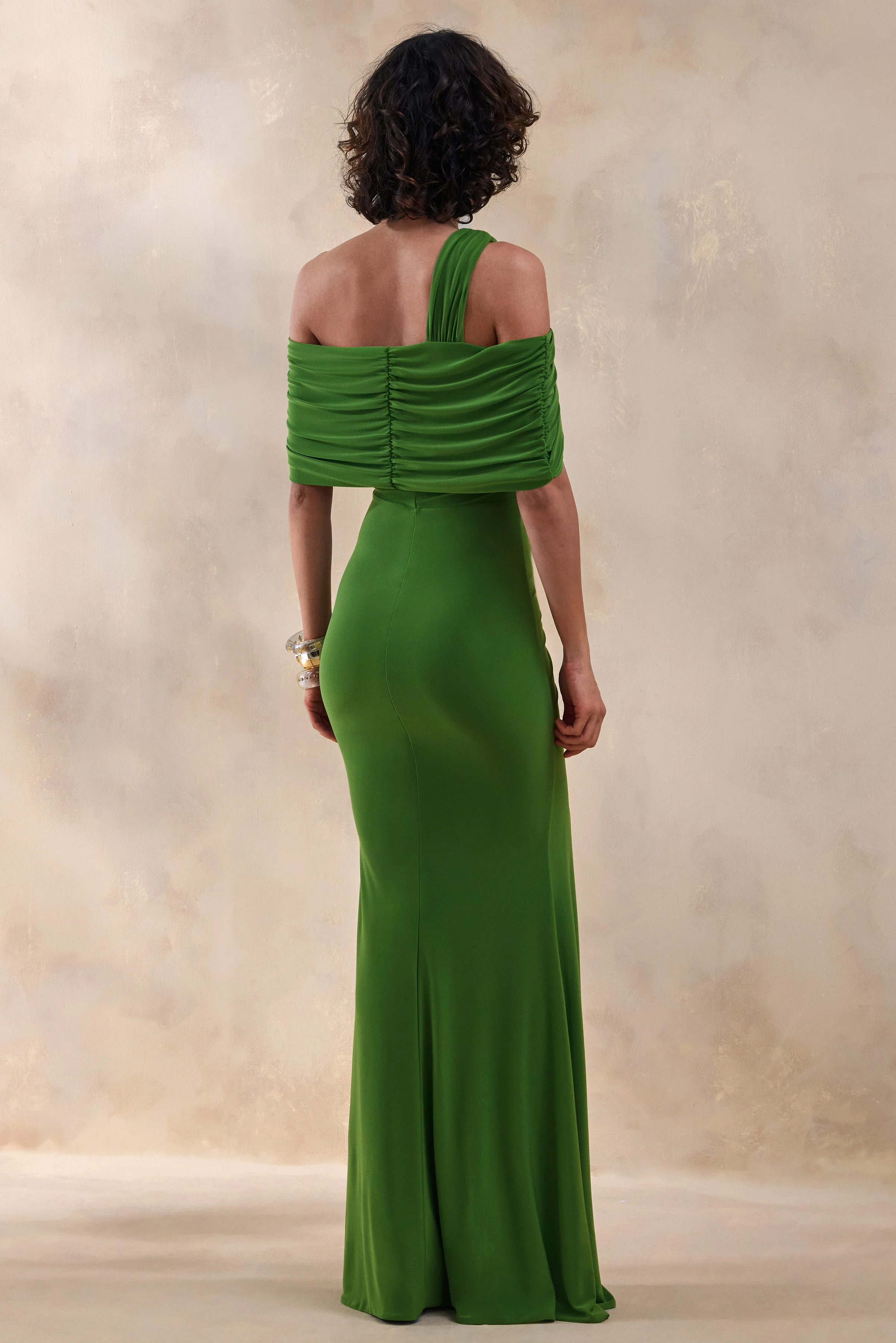 Nala | Green Asymmetric Maxi Dress With Split - Image 2