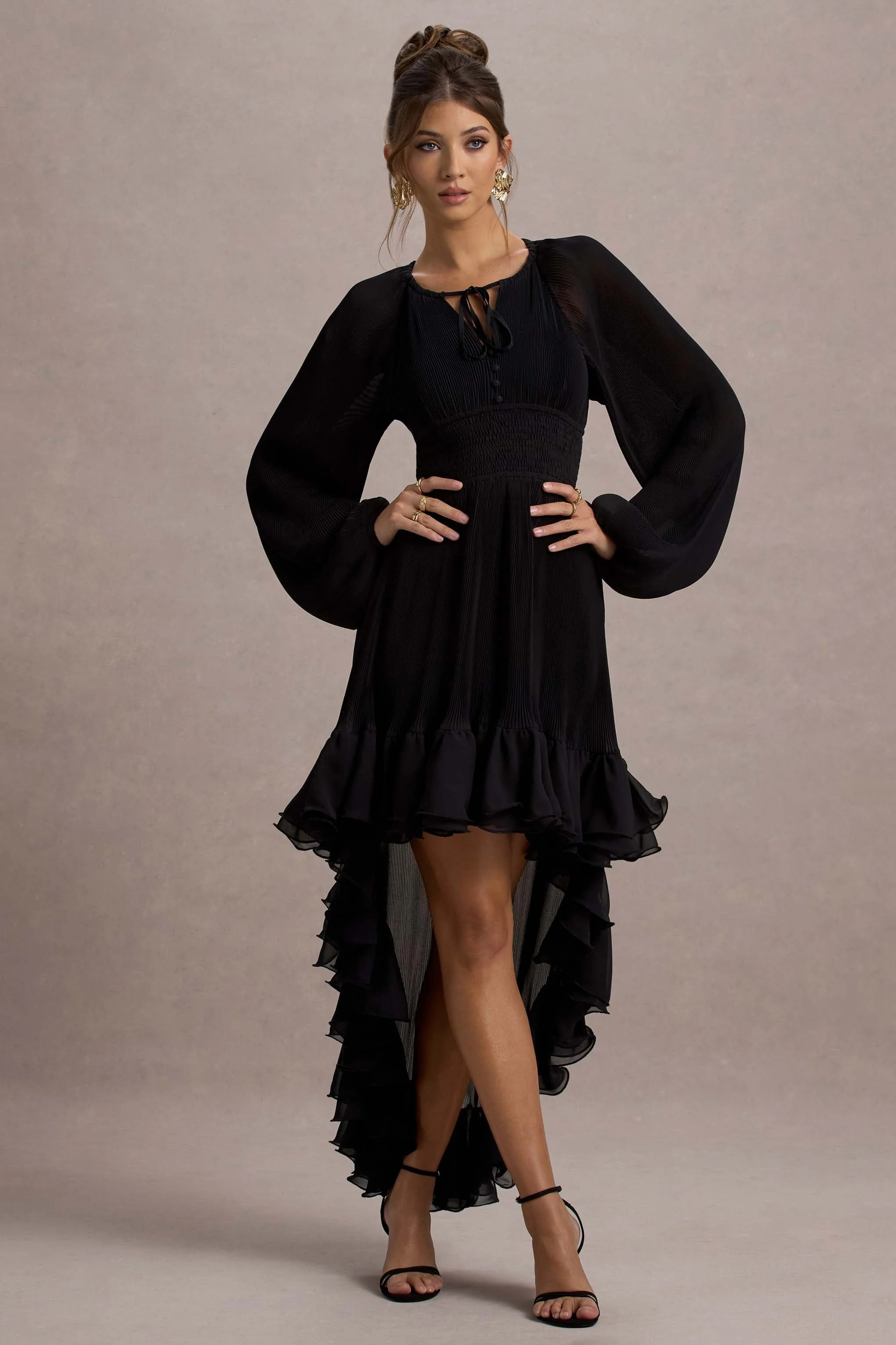Namir | Black High-Low Chiffon Maxi Dress - Image 5