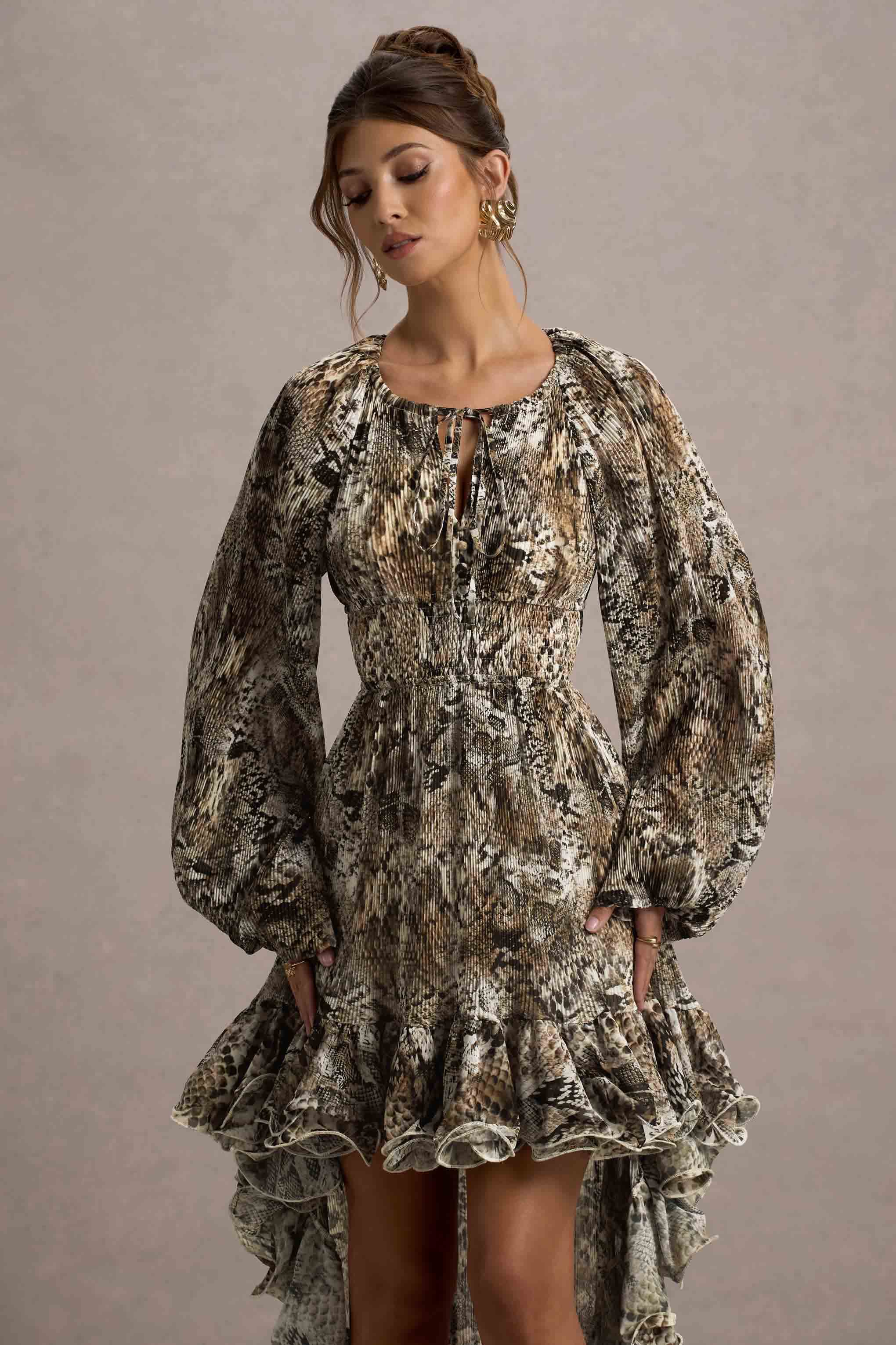 Namir | Snake Print High-Low Chiffon Maxi Dress - Image 3