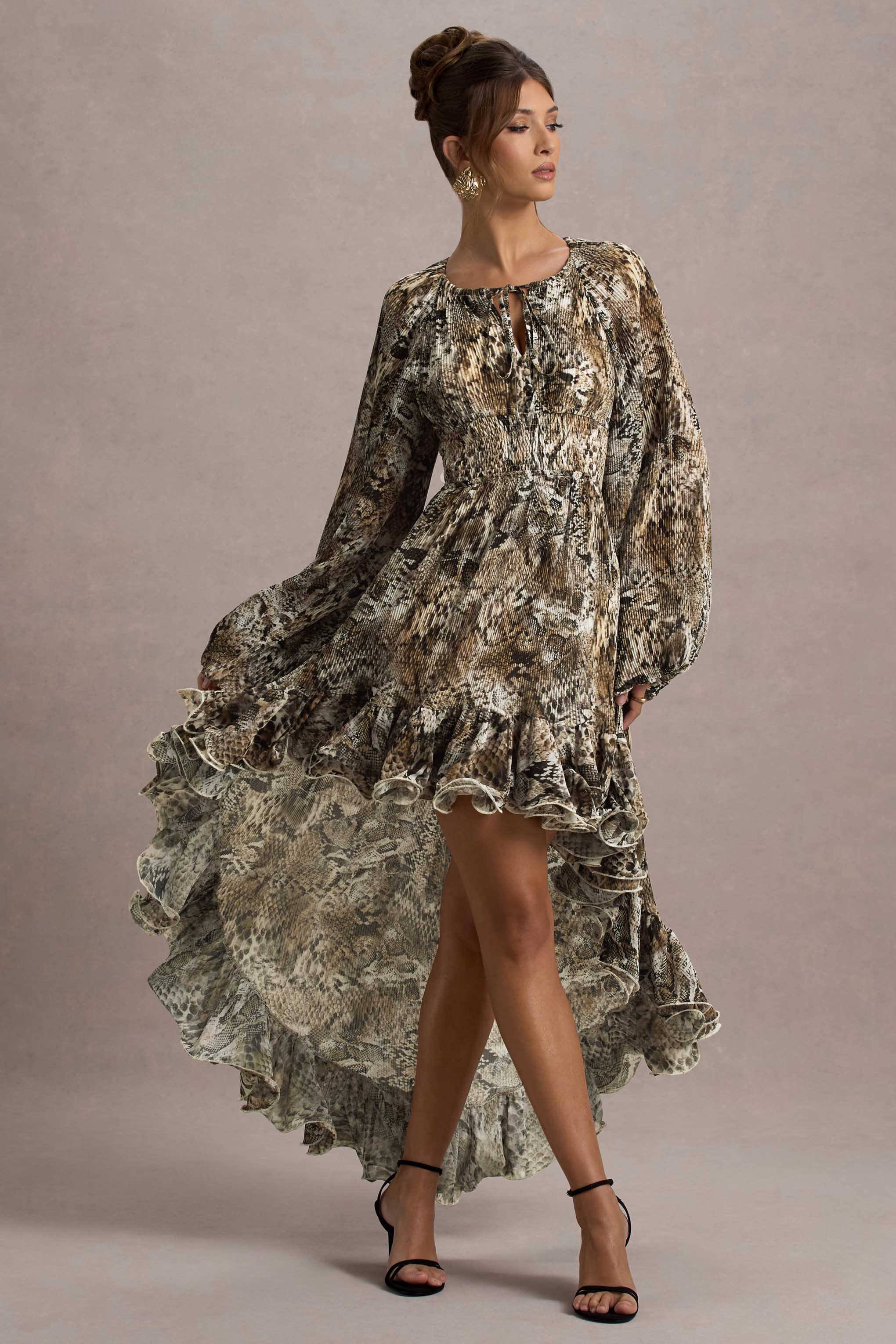 Namir | Snake Print High-Low Chiffon Maxi Dress - Image 6