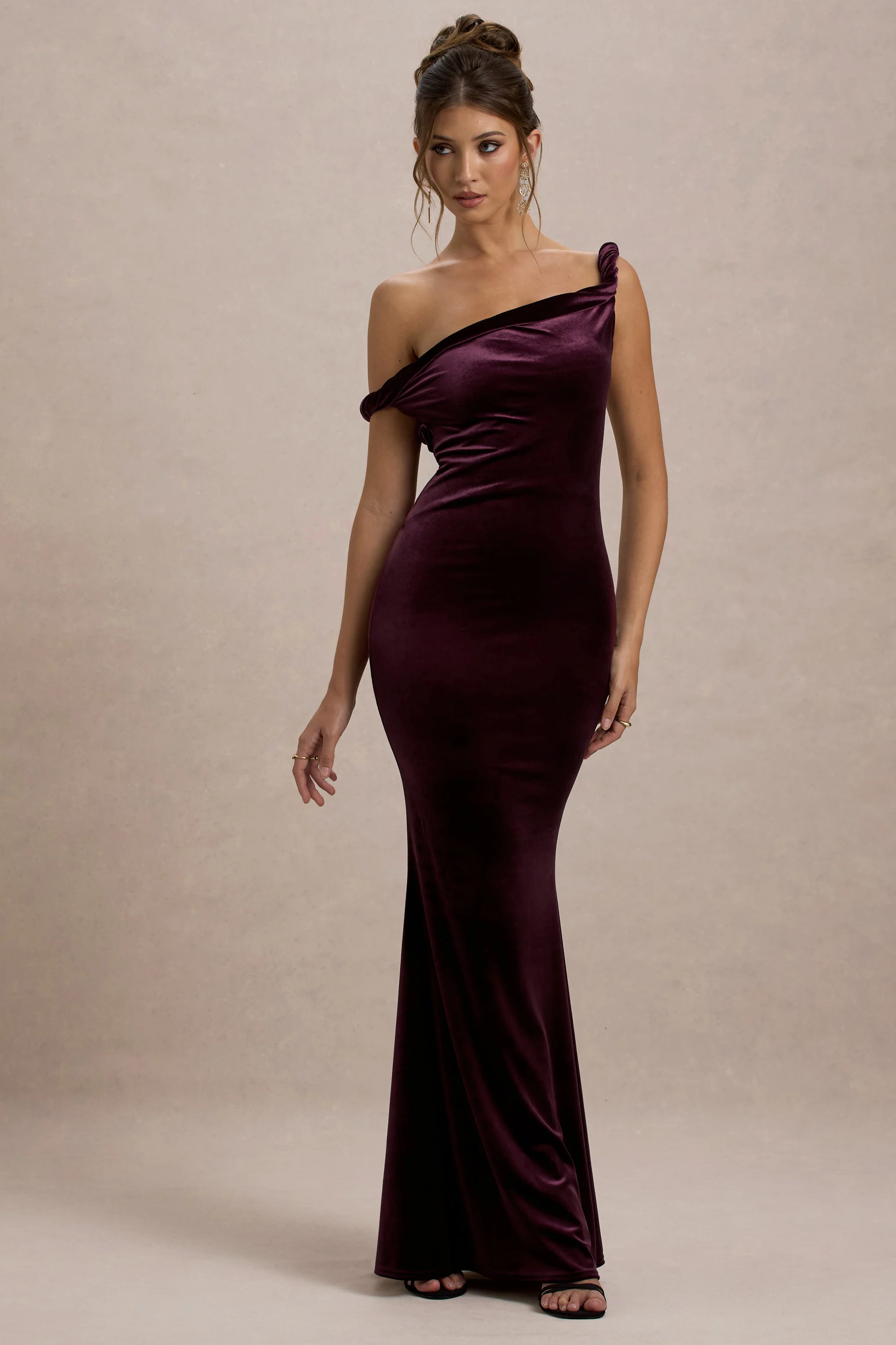 Neeka | Port Velvet Twisted Asymmetric Maxi Dress - Image 5