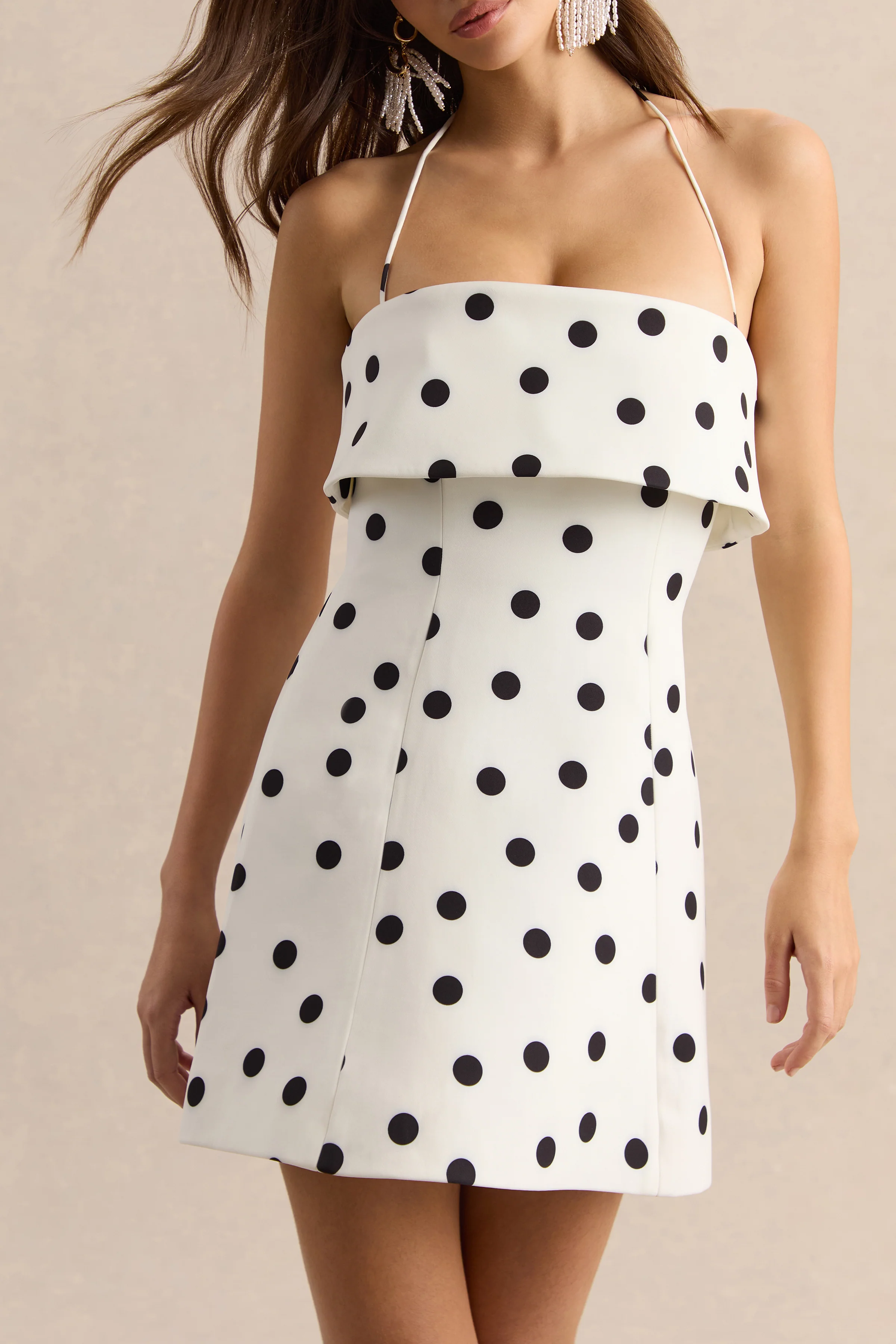 Nelly | White & Black Polka Dot Square-Neck Mini Dress - Image 8