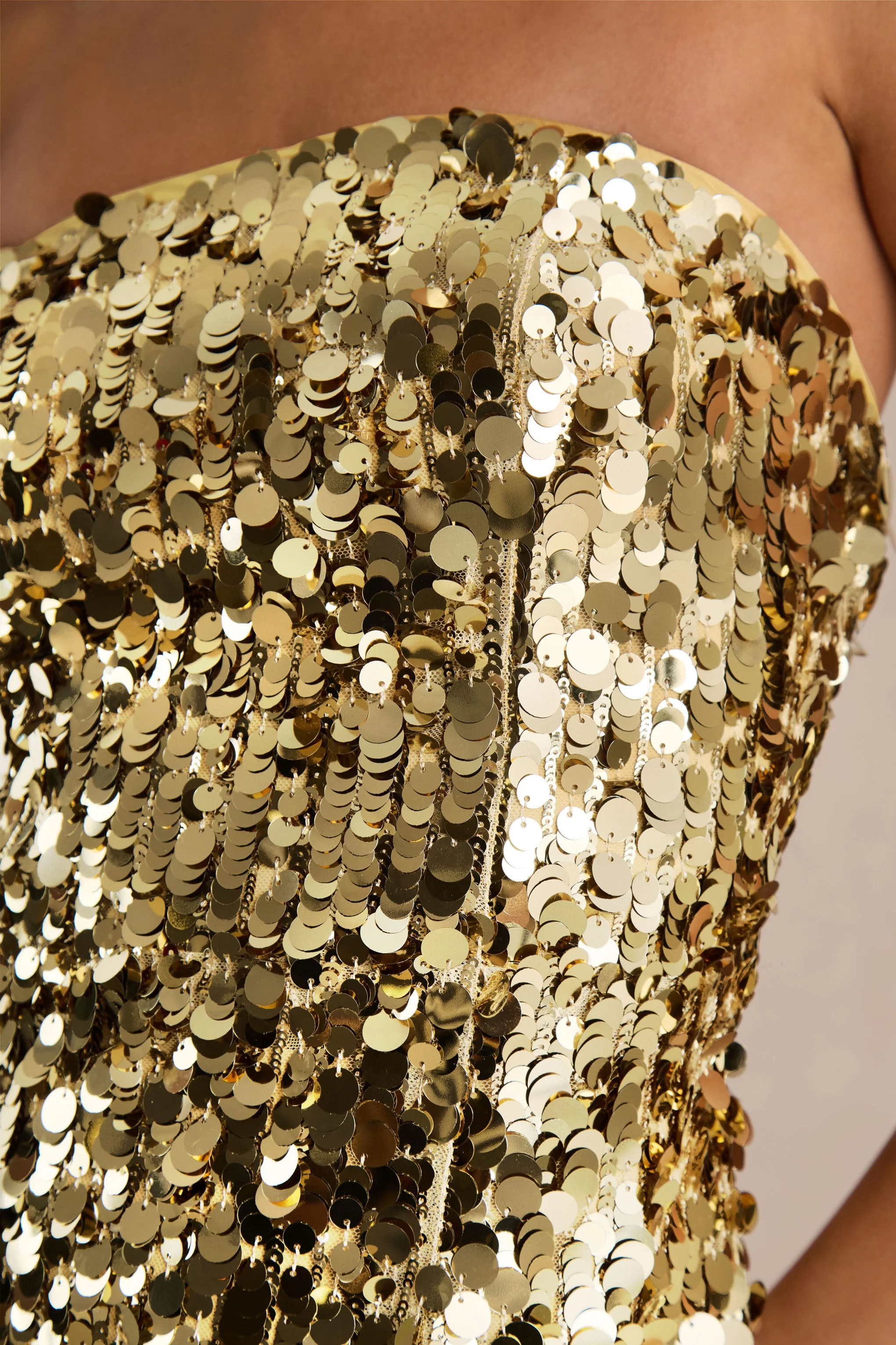 Nerea | Gold Sequin Bandeau Maxi Dress With Front High-Split - Image 3