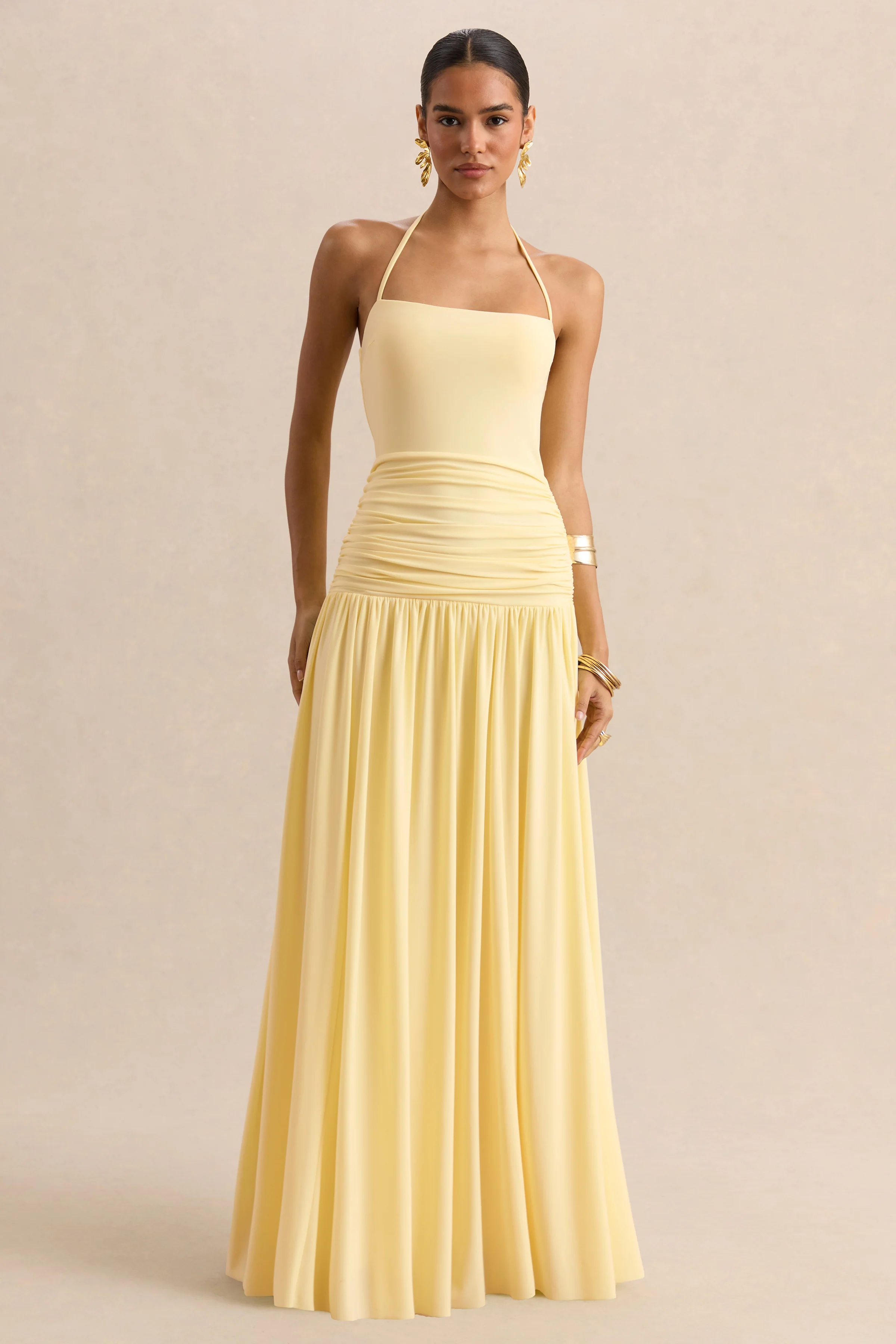 Nicolette | Lemon Square-Neck Maxi Dress With Ruched-Detailing - Image 6