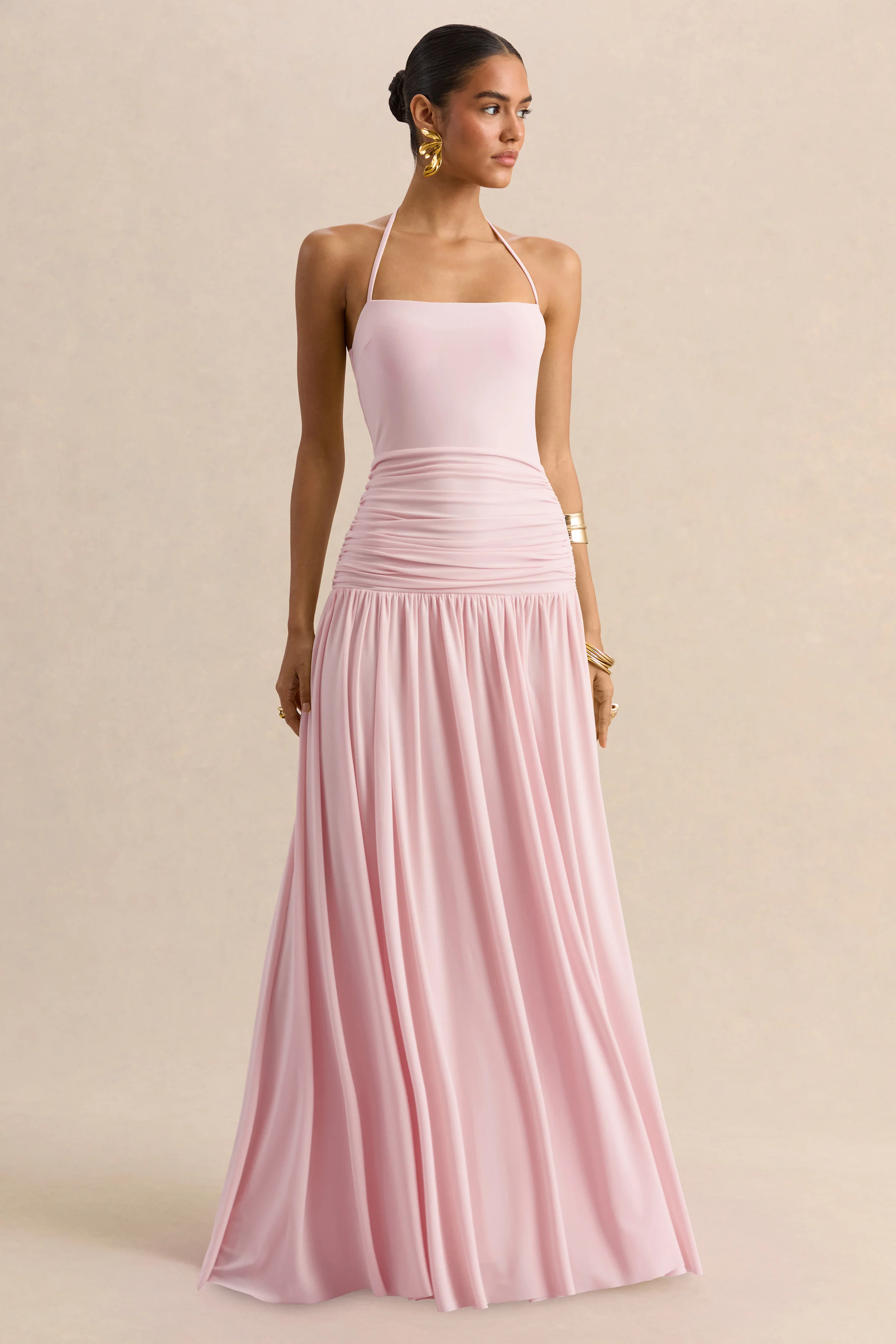 Nicolette | Pink Square-Neck Maxi Dress With Ruched-Detailing - Image 4