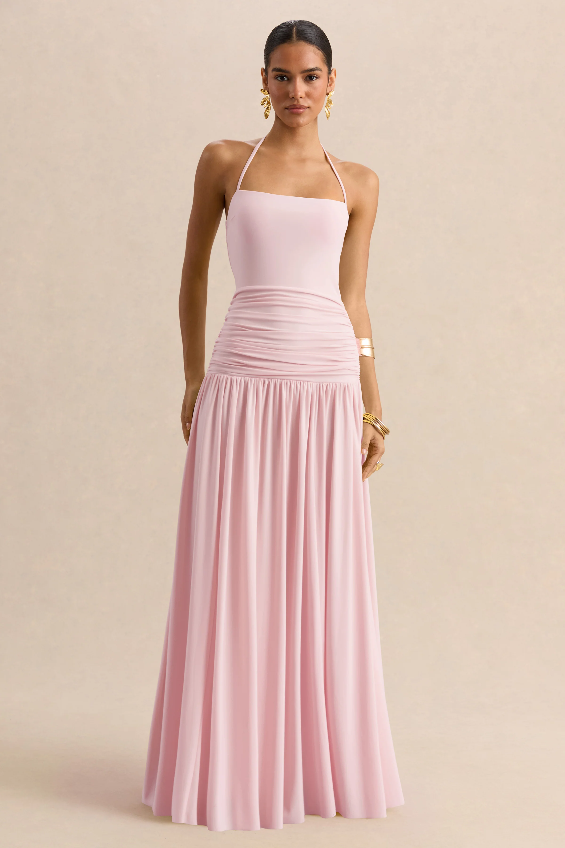 Nicolette | Pink Square-Neck Maxi Dress With Ruched-Detailing - Image 5