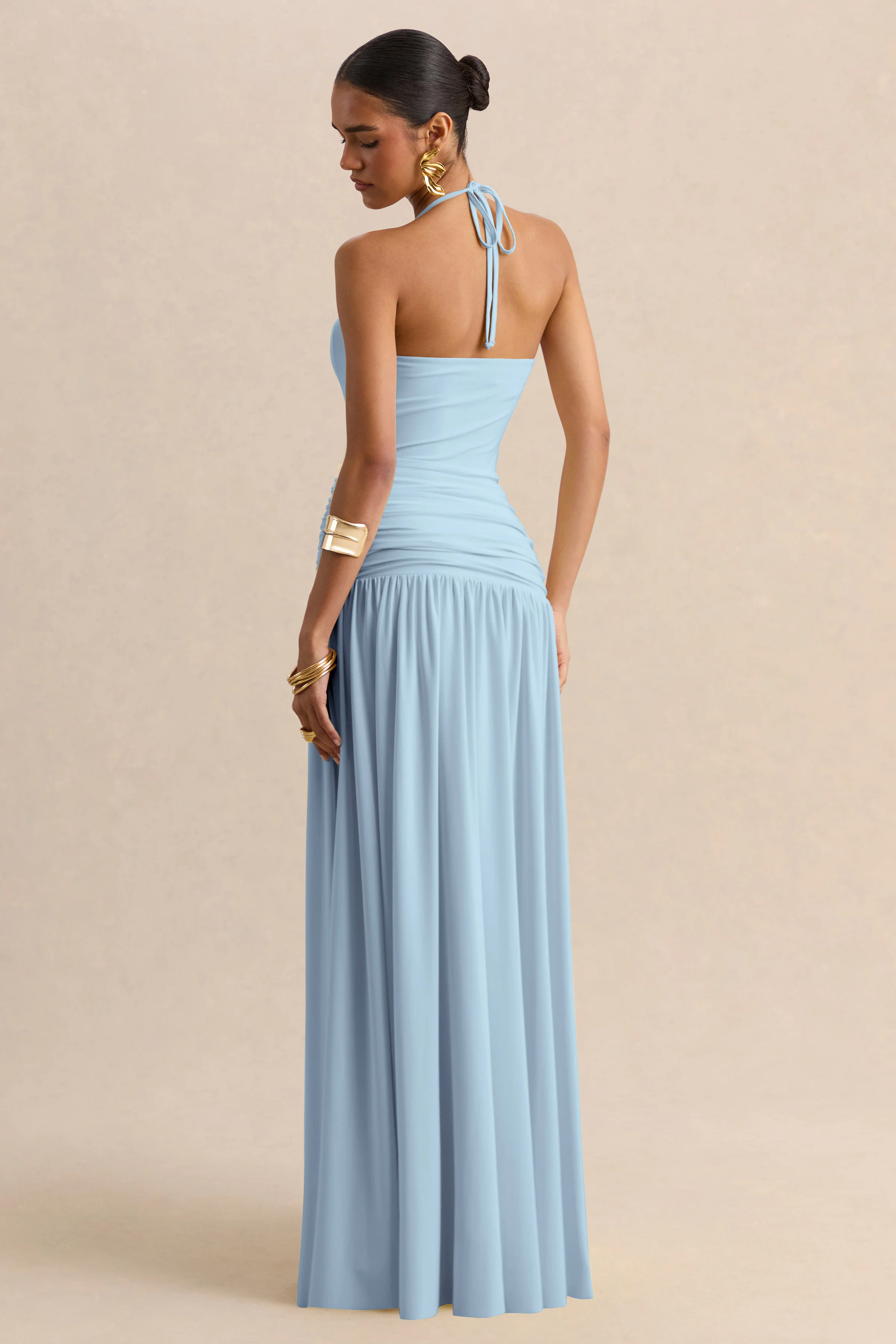 Nicolette | Powder Blue Square-Neck Maxi Dress With Ruched-Detailing - Image 5