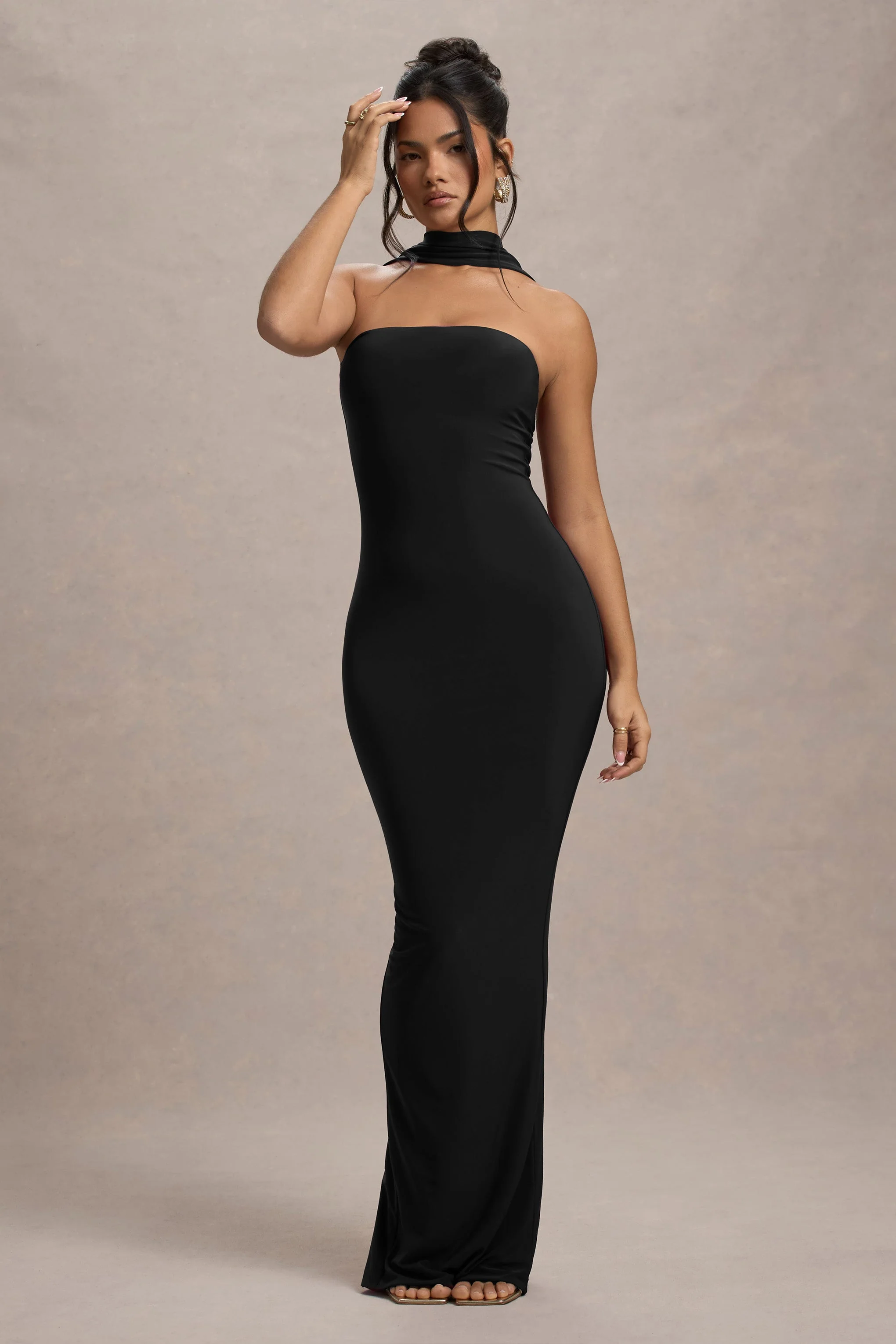 Nobu | Black Bandeau Maxi Dress With Halter-Collar - Image 4